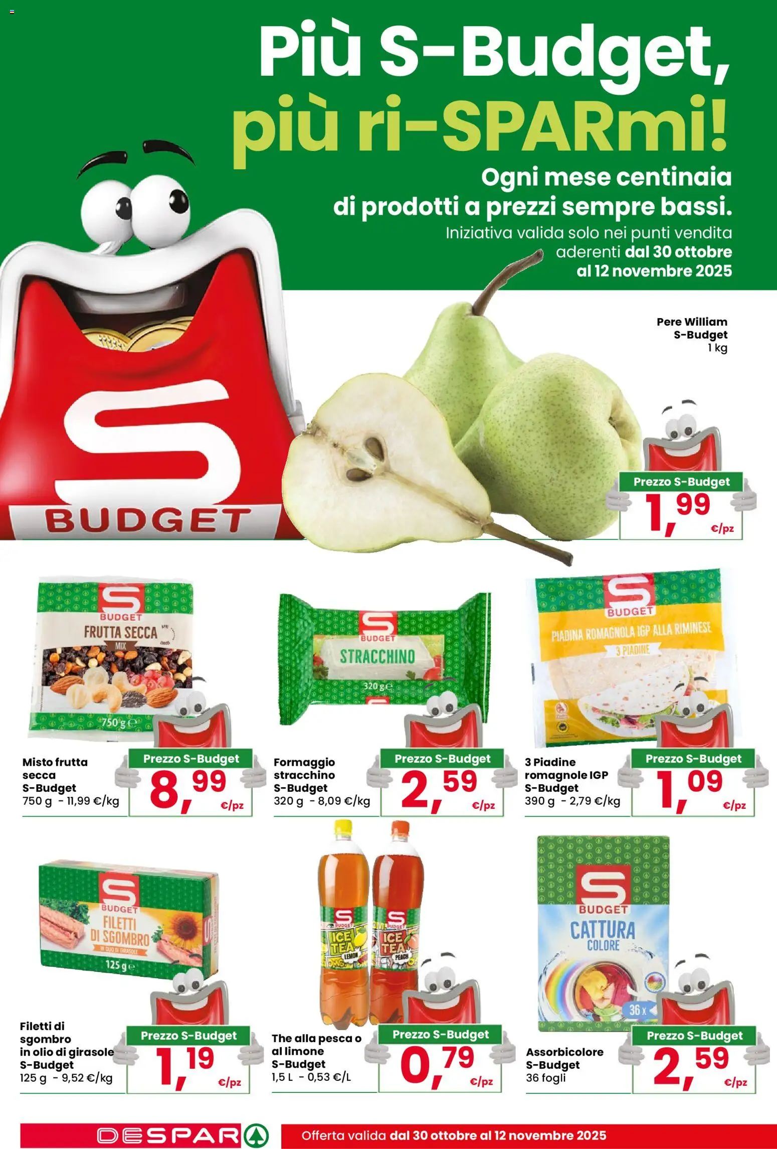 Volantino Despar del 30.10.2025 | Pagina: 4 | Prodotti: Formaggio, Limone, Pesca, Olio di girasole