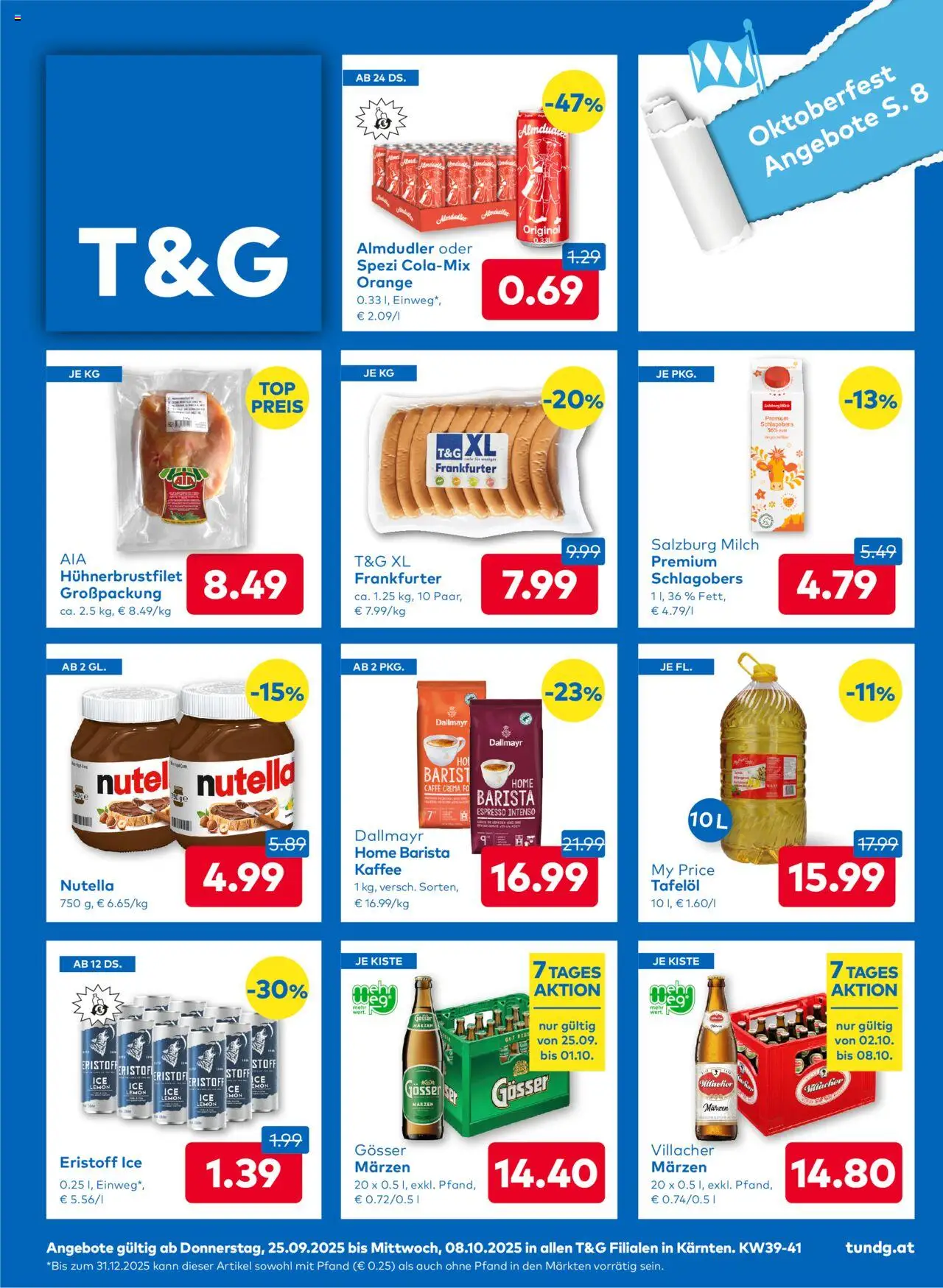 T&G Kärnten gültig ab 25.09.2025 | Seite: 1 | Produkte: Milch, Kaffee