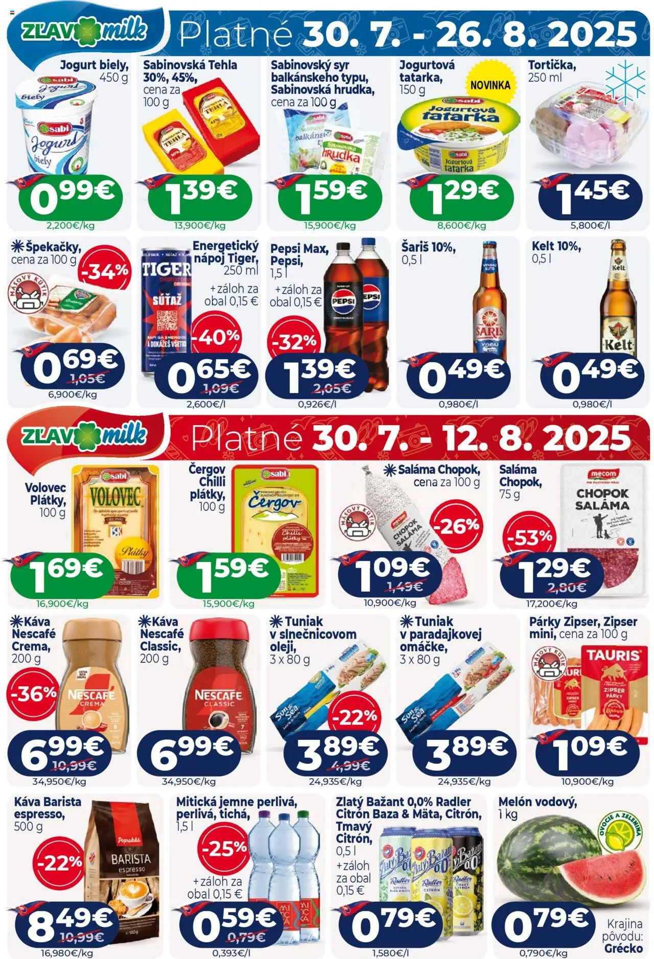 Milk Agro leták │ platný od 30.07.2025 | Strana: 12 | Produkty: Syr, Tuniak, Zlatý Bažant, Šariš