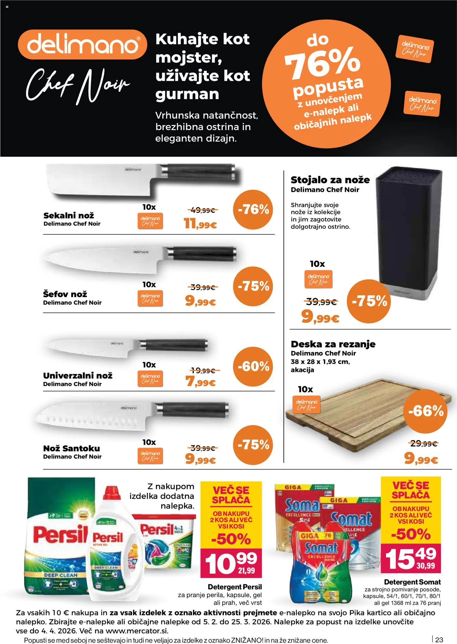 Novi Mercator katalog ponudbe – veljaven od 26.02.2026 | Stran: 23 | Izdelki: Nož, Kos, Detergent