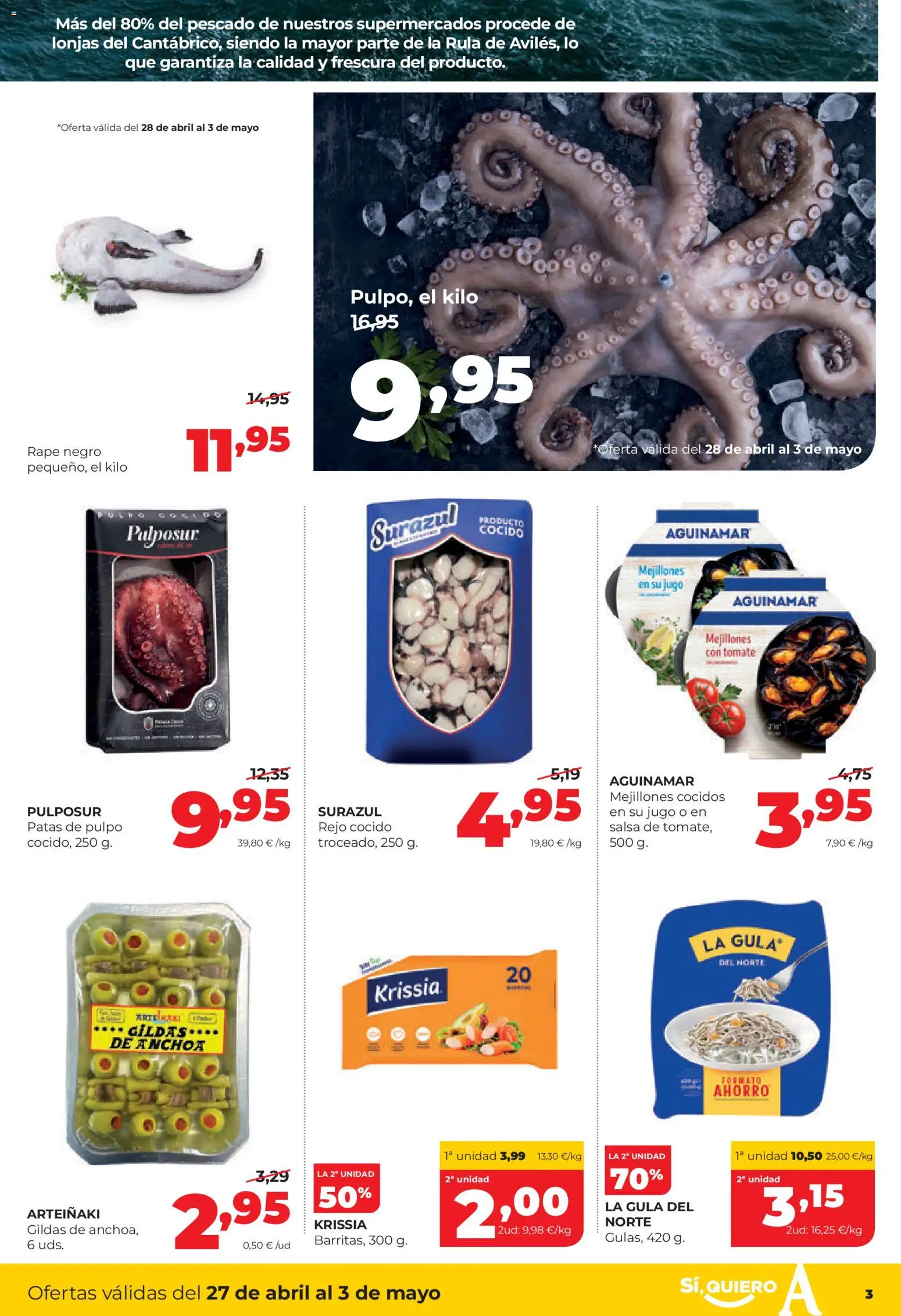 Alimerka folleto Zamora │ válido desde el 27.04.2026 | Página: 3 | Productos: Jugo, Pescado, Anchoa