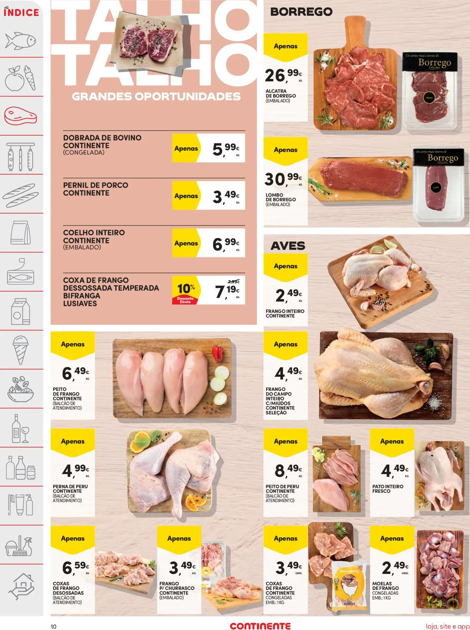 Continente folheto │ válido de 06.01.2026 | Página: 10 | Produtos: Peito de frango, Frango, Lombo, Coelho