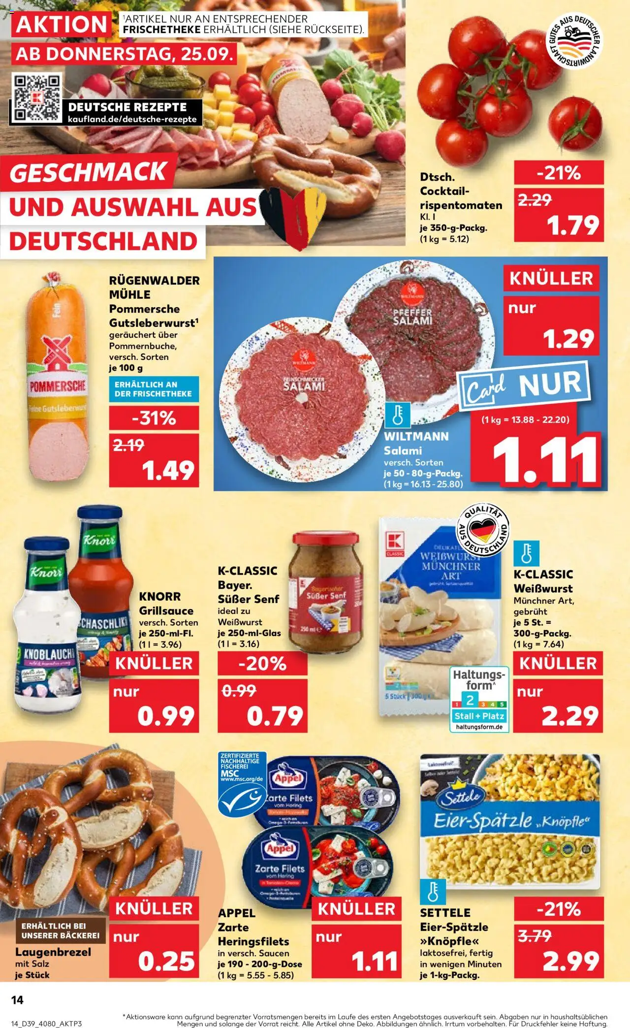 Kaufland prospekt Speyer	 – gültig ab 25.09.2025 | Seite: 14 | Produkte: Grill, Bäckerei, Salz, Salami