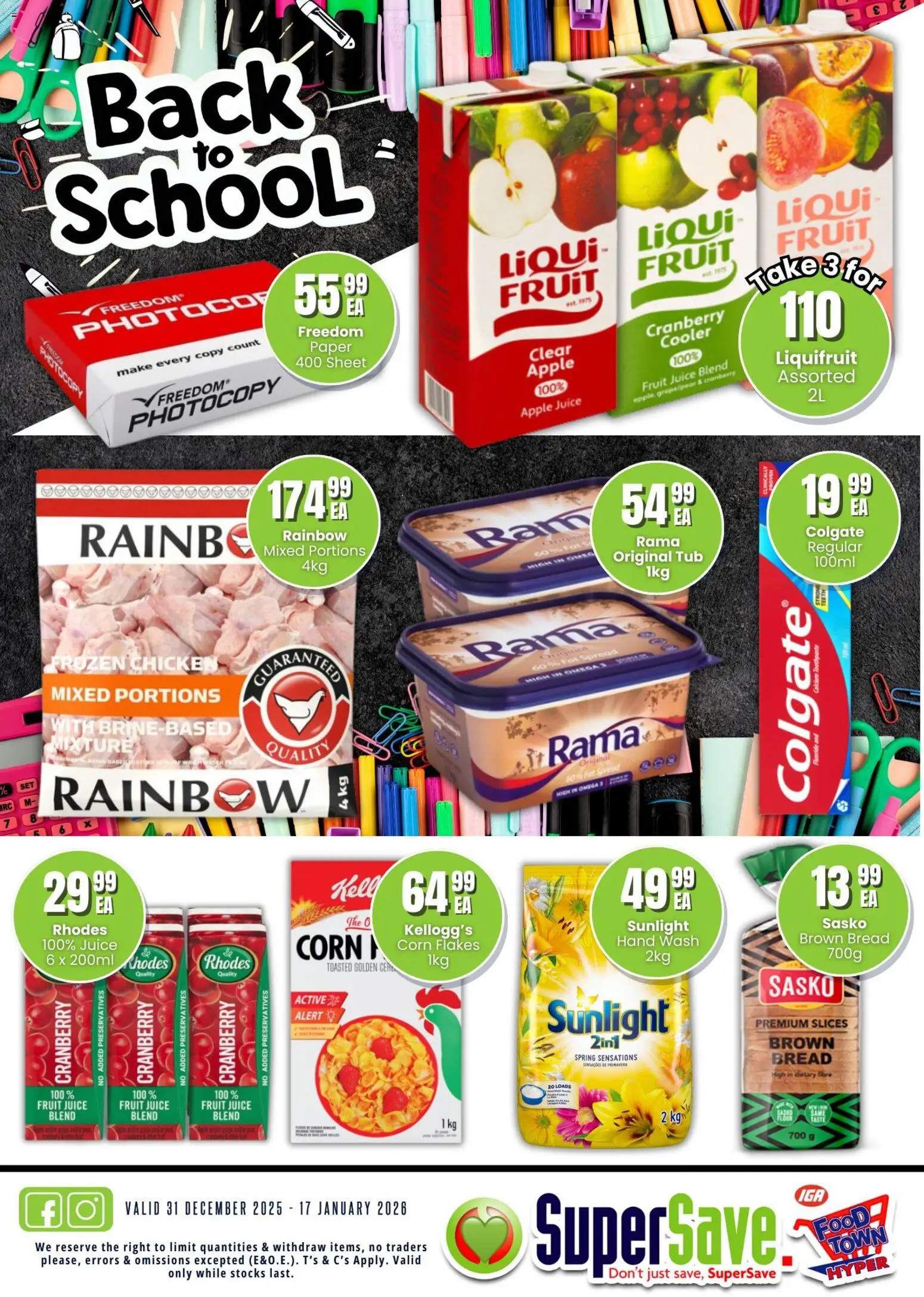 New Super Save catalogue – valid from 31.12.2025 | Page: 2 | Products: Corn, Bread, Juice, Paper