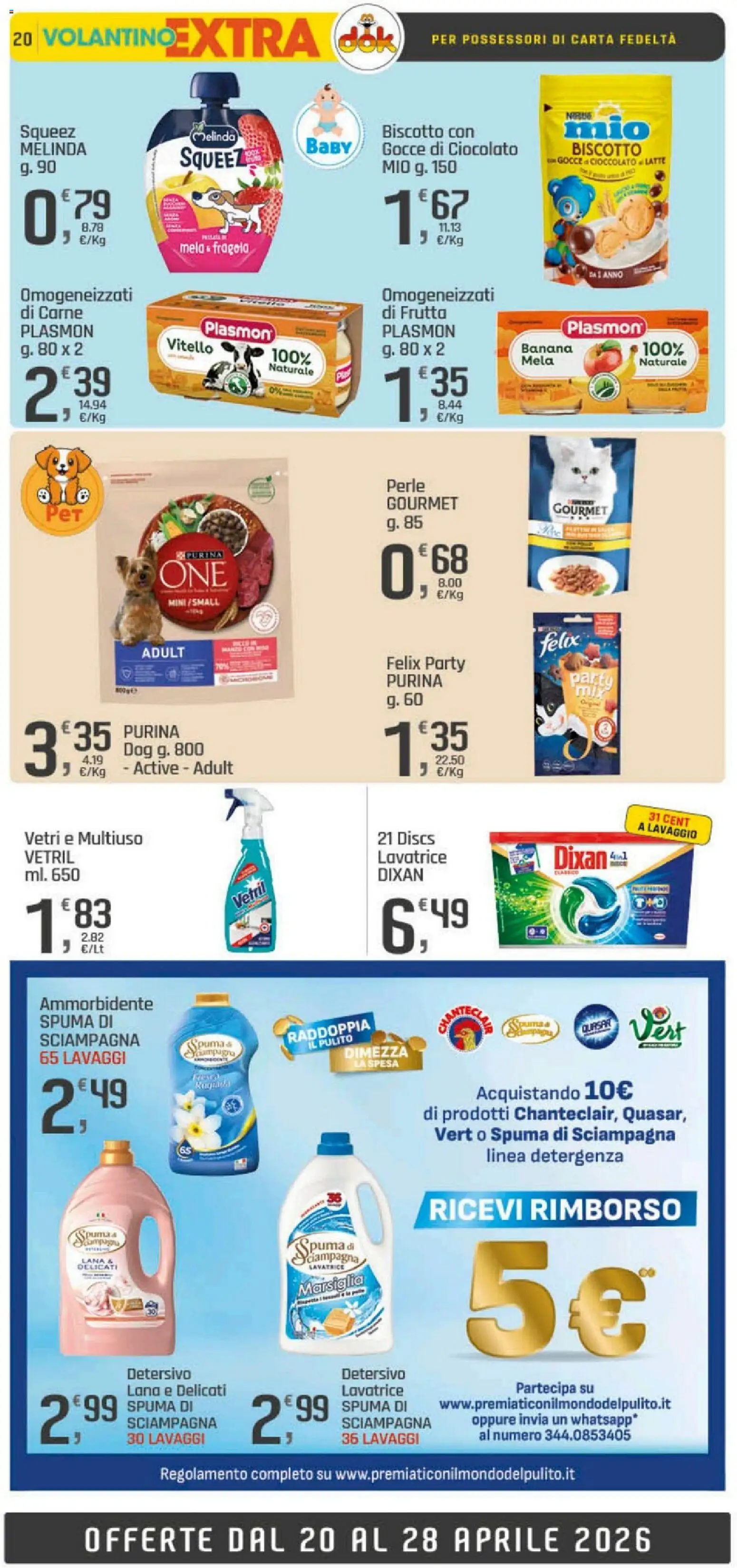 Volantino DOK del 20.04.2026 | Pagina: 20 | Prodotti: Ammorbidente, Frutta, Lavatrice, Vitello