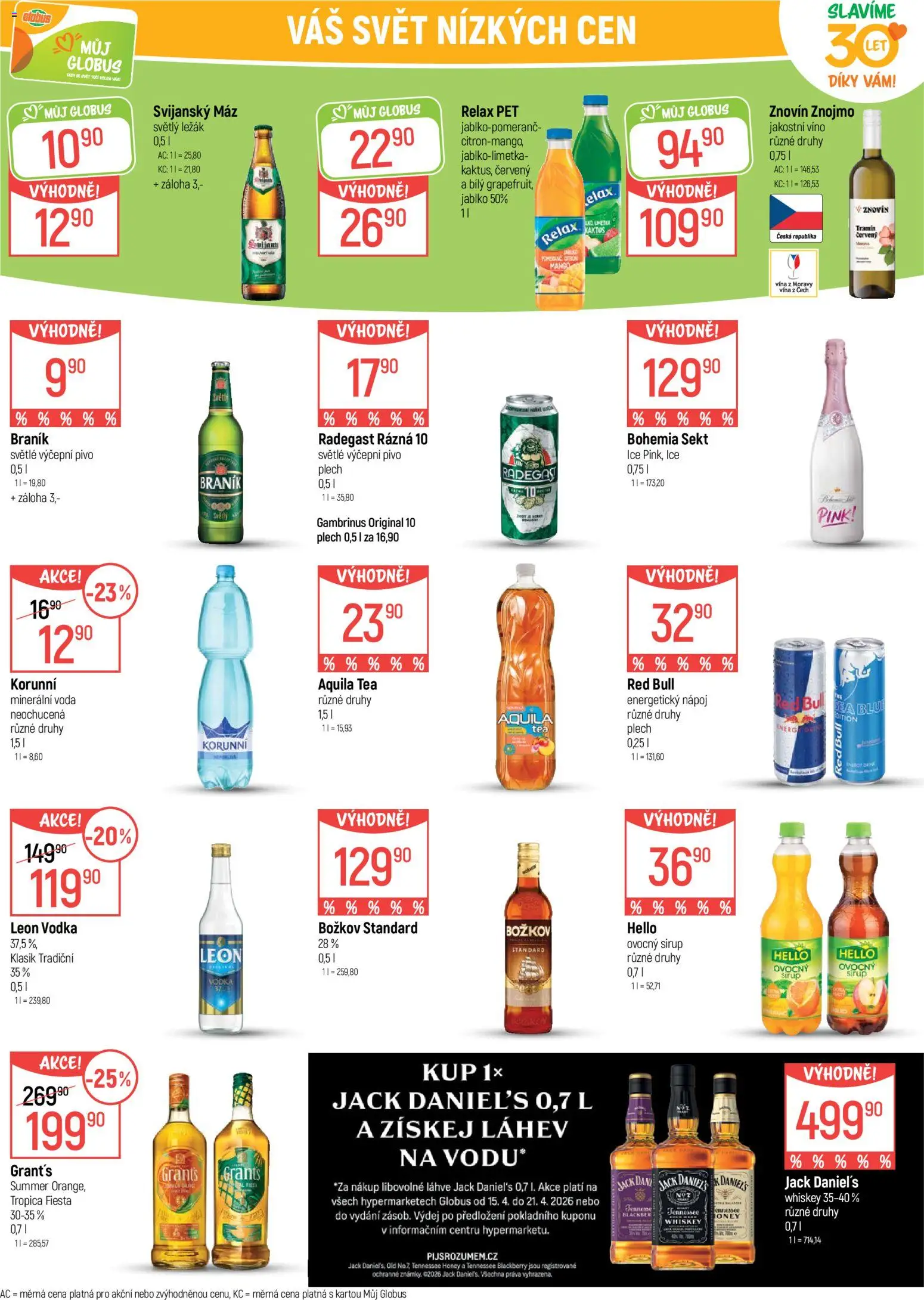 Globus leták - Opava od 15.04.2026 | Strana: 19 | Produkty: Whiskey, Pivo, Vodka, Božkov