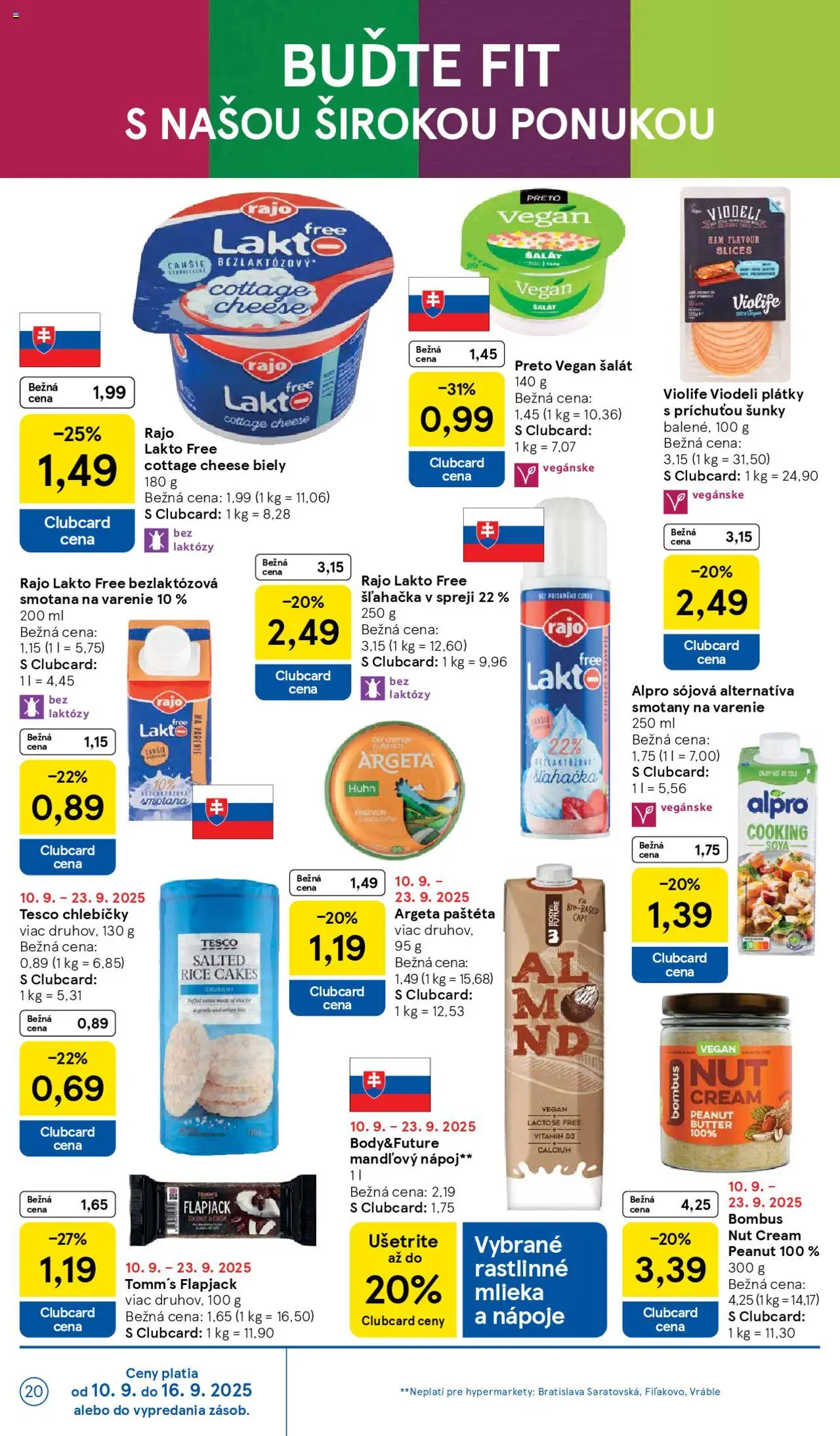 Nové Tesco akcie – leták je platný od 10.09.2025 | Strana: 20 | Produkty: Smotana, Šalát, Alpro, Šľahačka