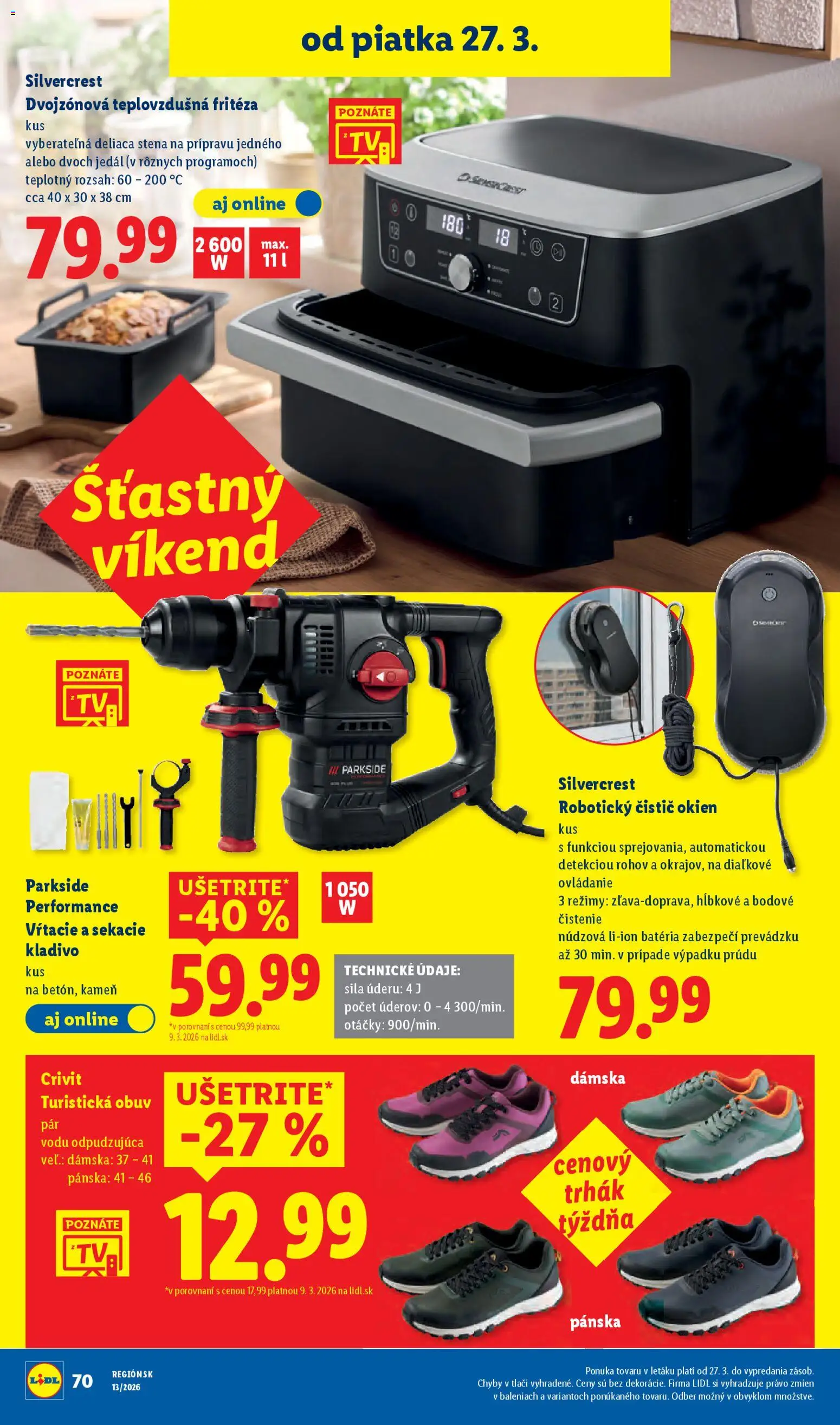 Nové Lidl akcie – leták je platný od 23.03.2026 | Strana: 98 | Produkty: Deliaca stena, Fritéza, Teplovzdušná frítéza, Čistič okien