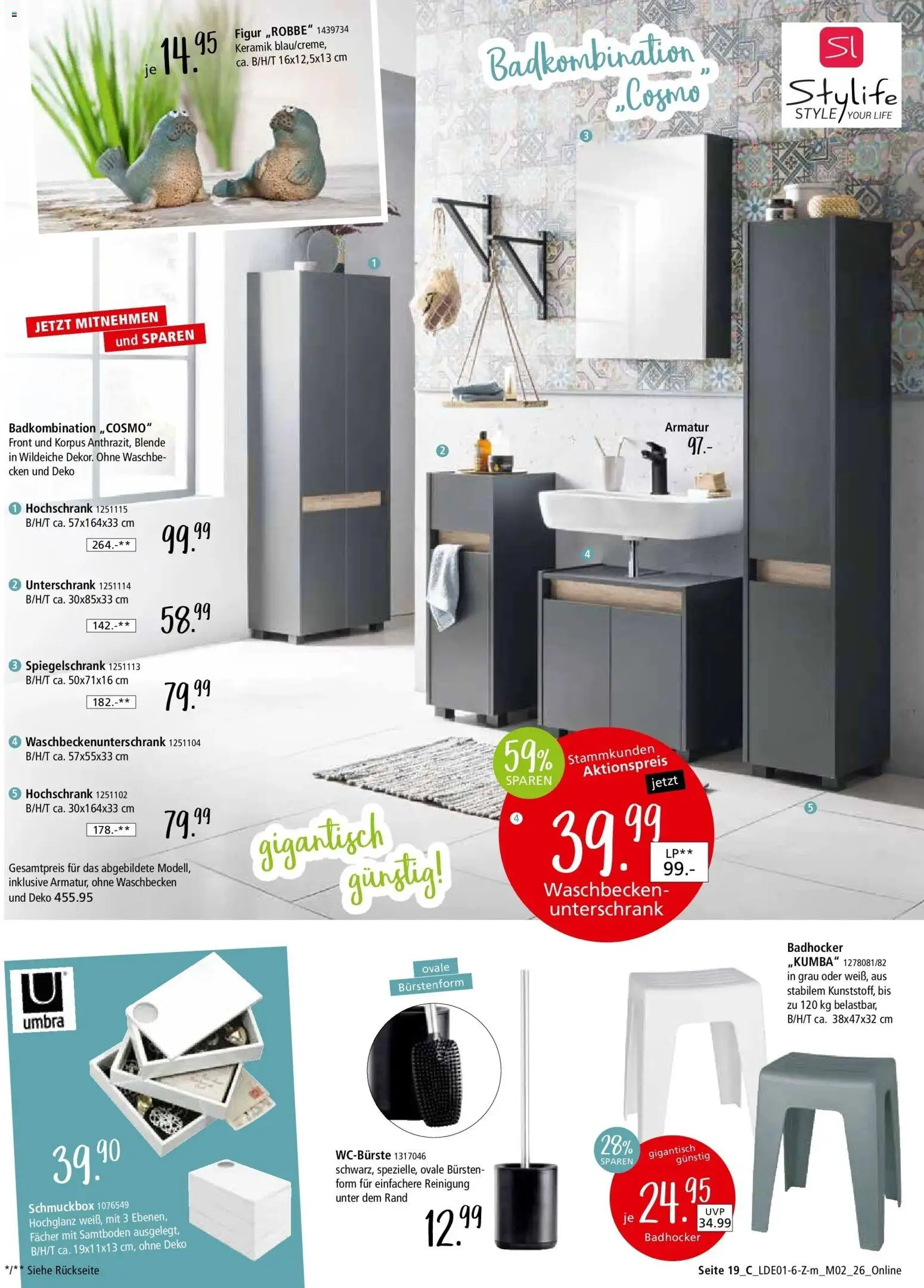 Zurbrüggen - Zurbrüggen: Unschlagbar günstig – gültig ab 09.01.2026 | Seite: 43 | Produkte: Badhocker, Armatur, Spiegelschrank, Hochschrank