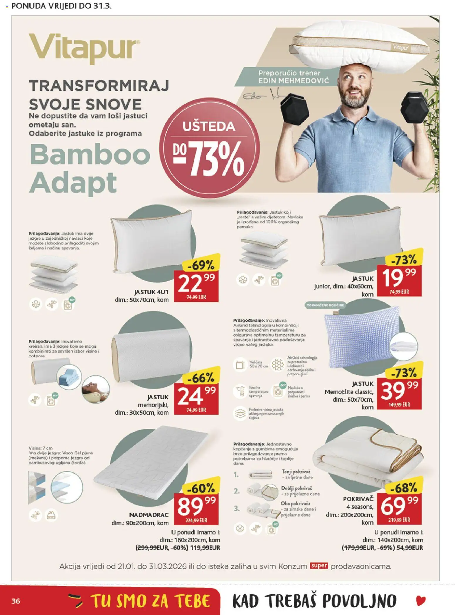 Konzum katalog | vrijedi od 21.01.2026 | Stranica: 36 | Proizvodi: Jastuk, Pokrivač, Nadmadrac