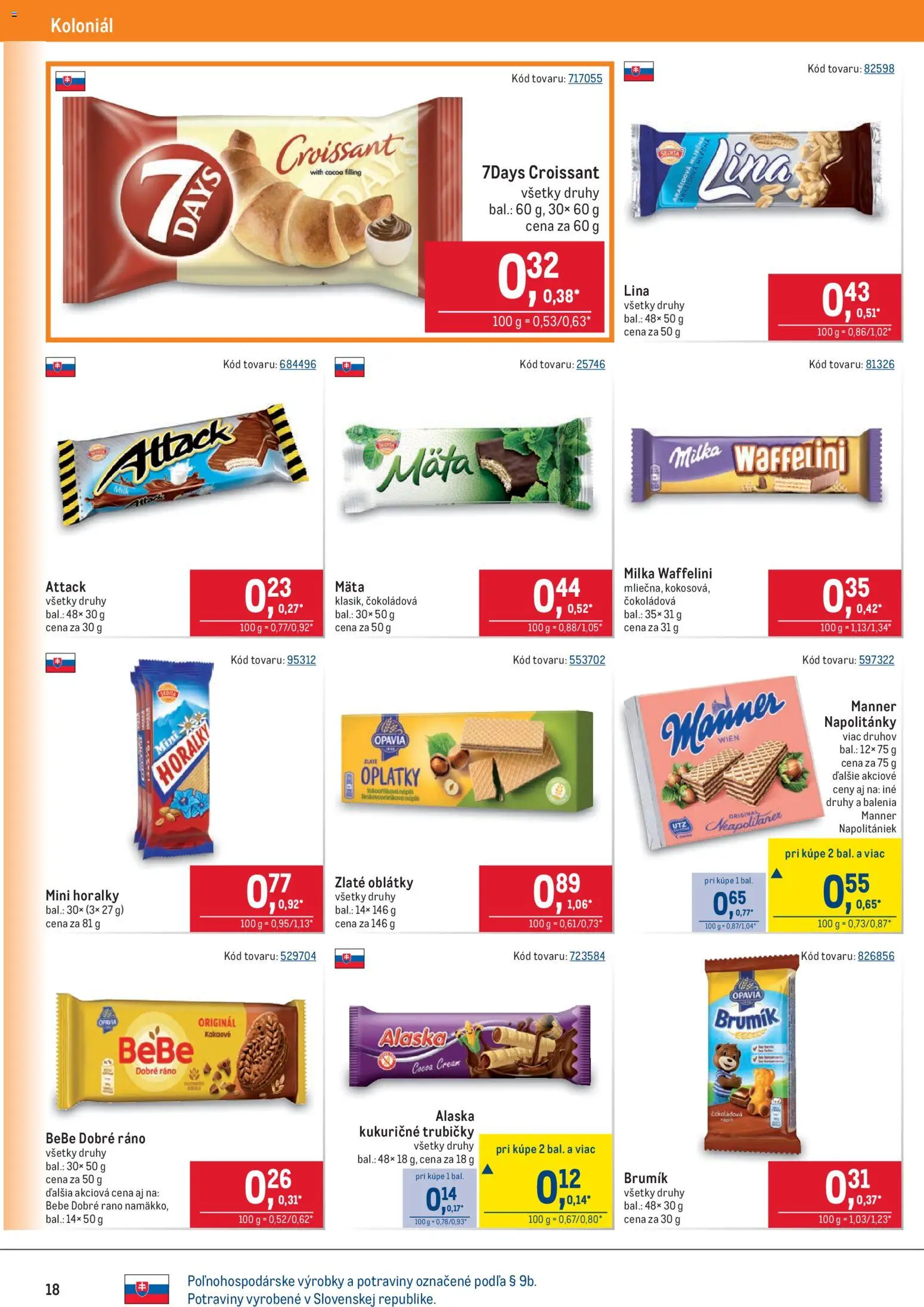 Nové Metro akcie – leták je platný od 19.11.2025 | Strana: 18 | Produkty: BeBe Dobré ráno, Croissant, Milka, Horálky