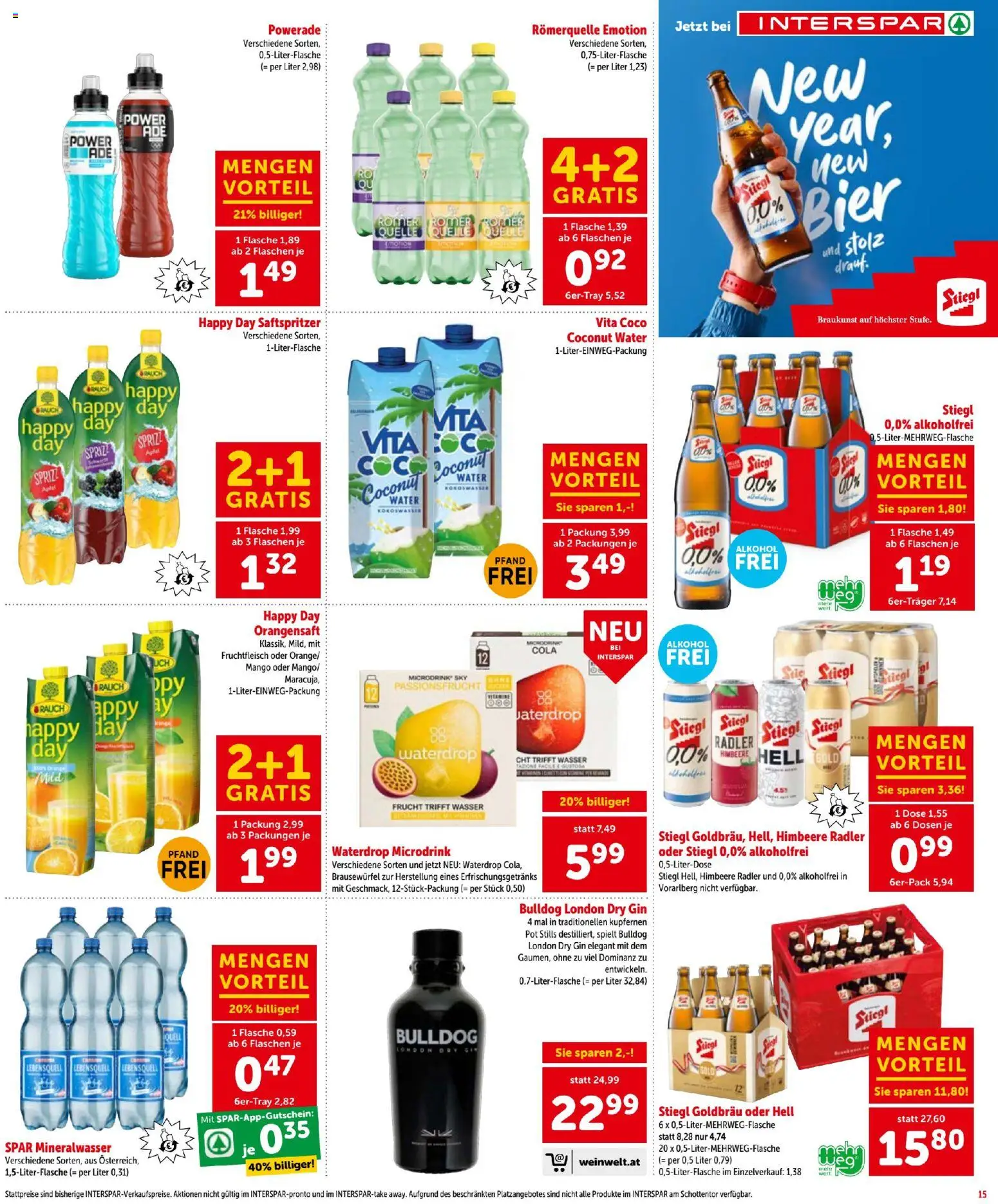Interspar Flugblatt gültig ab 15.01.2026 | Seite: 15 | Produkte: Gin, Wasser, Mango, Bier
