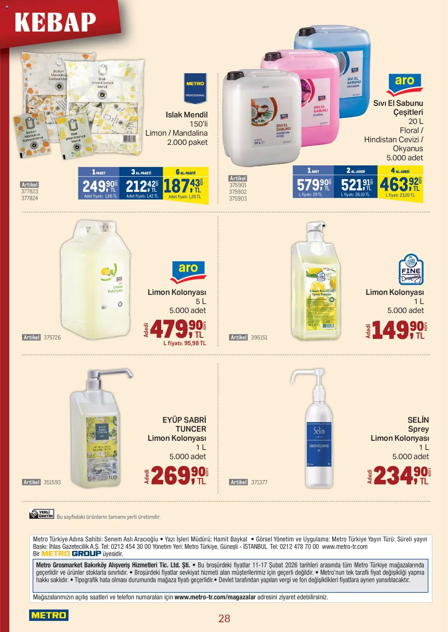 Metro - Kebap Restoranları - 11.02.2026 tarihinden itibaren geçerlidir | Sayfa: 28 | Ürünler: Mendil, Hindistan Cevizi, Mandalina, Telefon