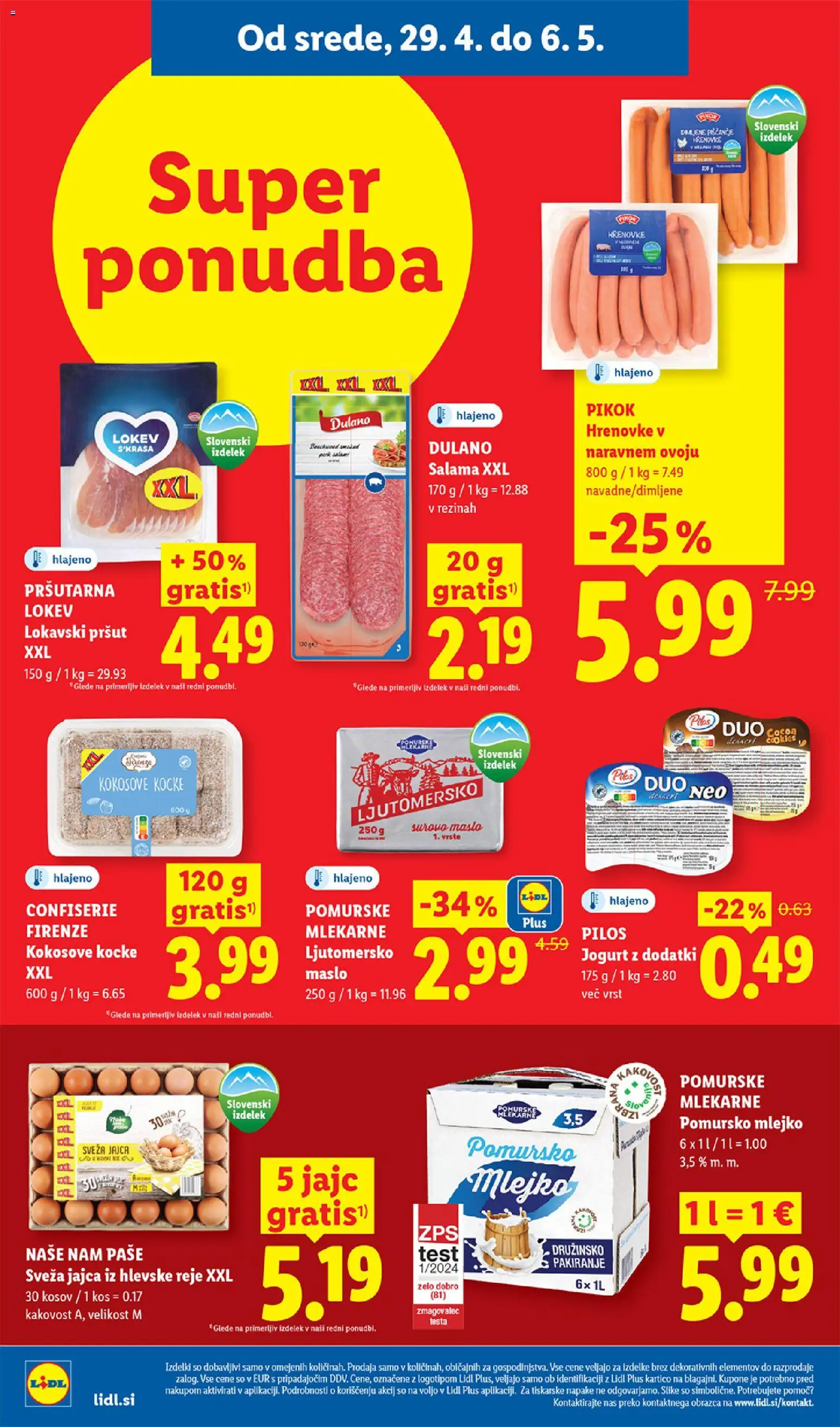 Novi Lidl katalog ponudbe – veljaven od 29.04.2026 | Stran: 8 | Izdelki: Kos, Maslo, Jogurt, Salama
