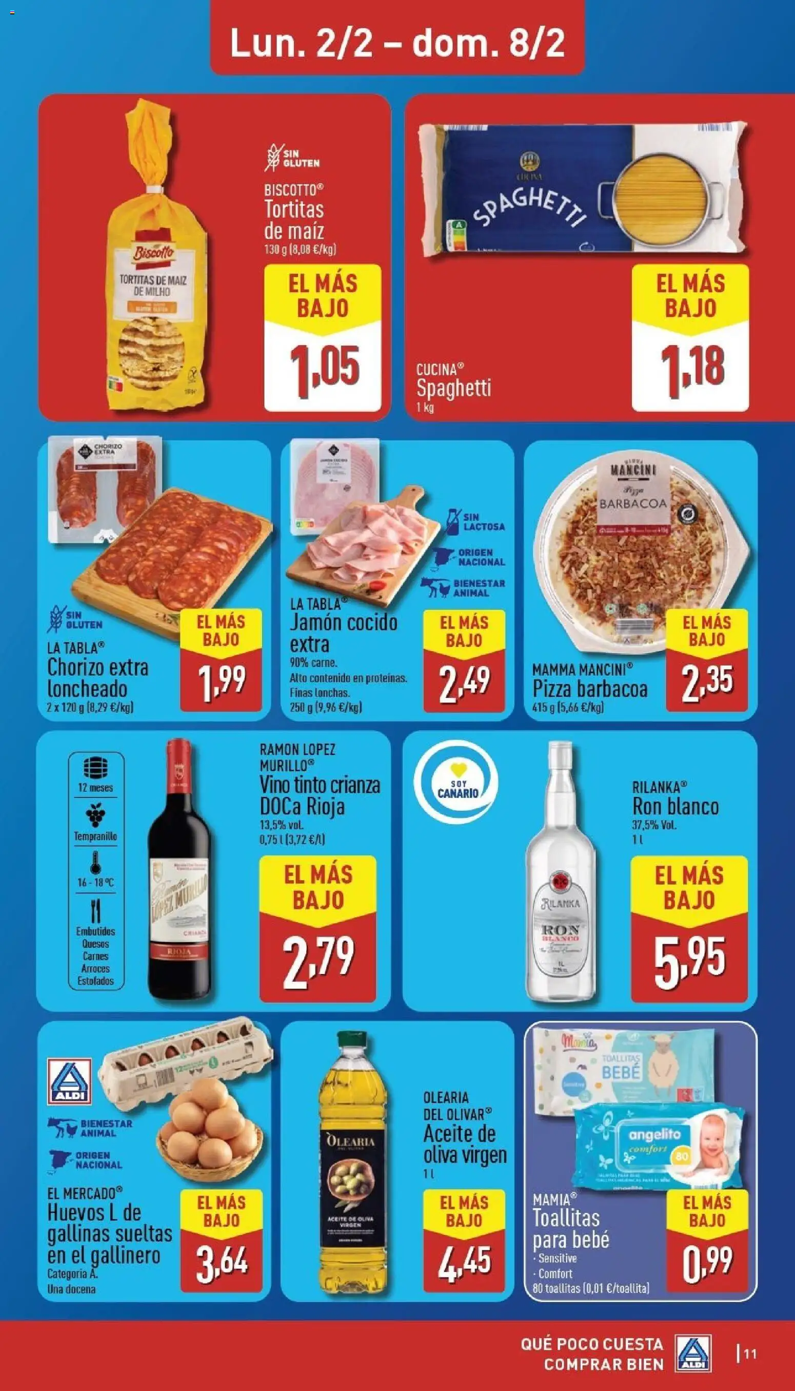 Aldi folleto Canarias │ válido desde el 02.02.2026 | Página: 11 | Productos: Pizza, Vino, Νυχτικό, Loncheado