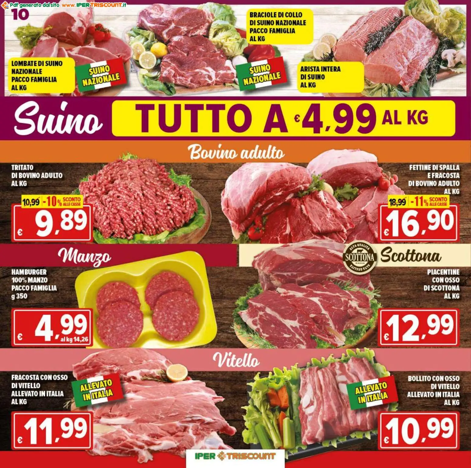 Volantino Ipertriscount del 07.11.2025 | Pagina: 10 | Prodotti: Bovino, Manzo, Vitello, Hamburger