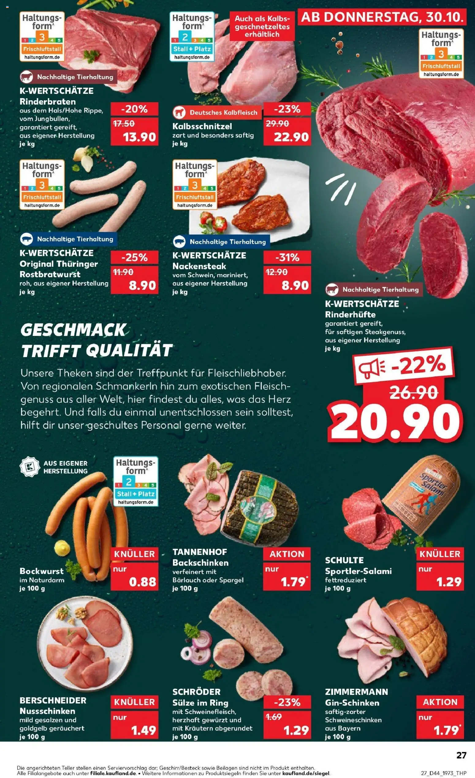 Kaufland prospekt Hamburg	 – gültig ab 30.10.2025 | Seite: 27 | Produkte: Bockwurst, Salami, Steak, Fleisch