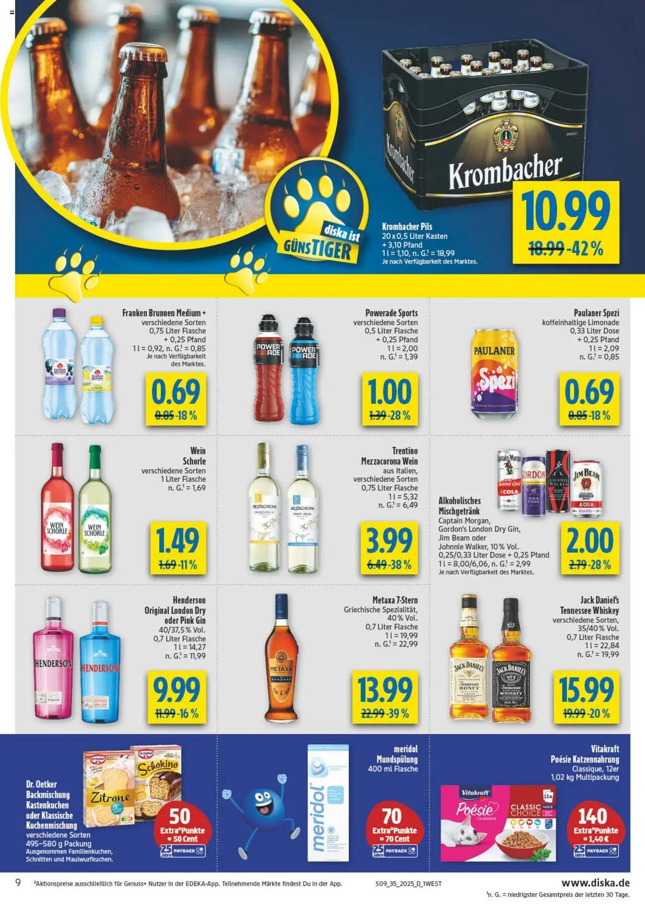 Diska - Bayern - gültig ab dem 25.08.2025 | Seite: 9 | Produkte: Pils, Captain morgan, Gin, Whiskey