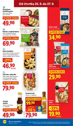Gyoza knedlíčky, 238 g, plněné zeleninou a kuřecím masem, se samostatně balenou sójovou omáčkou, 100 g = 16,76 Kč od 25.09.2025 | Strana: 22 | Produkty: Gyoza, Gyoza knedlíčky, Rýžové nudle, Nudle