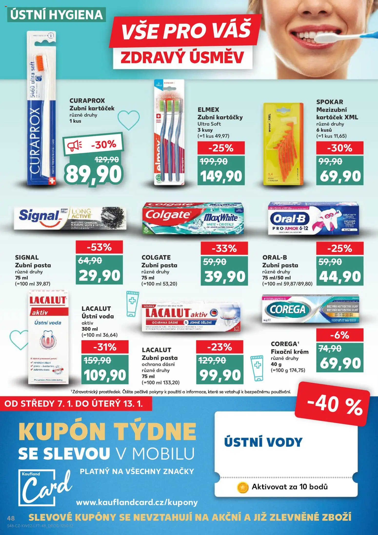 Kaufland leták od 07.01.2026 | Strana: 48 | Produkty: Elmex, Voda, Curaprox, Lacalut Aktiv