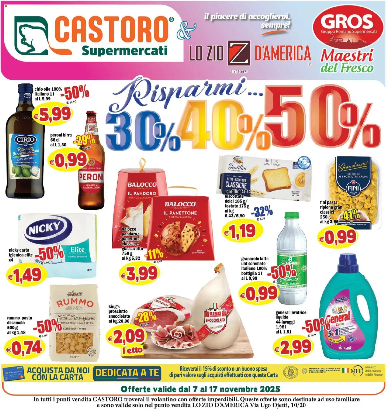 Volantino Il Castoro del 07.11.2025 | Pagina: 1 | Prodotti: Prosciutto Crudo, Latte, Panettone, Olio extra vergine