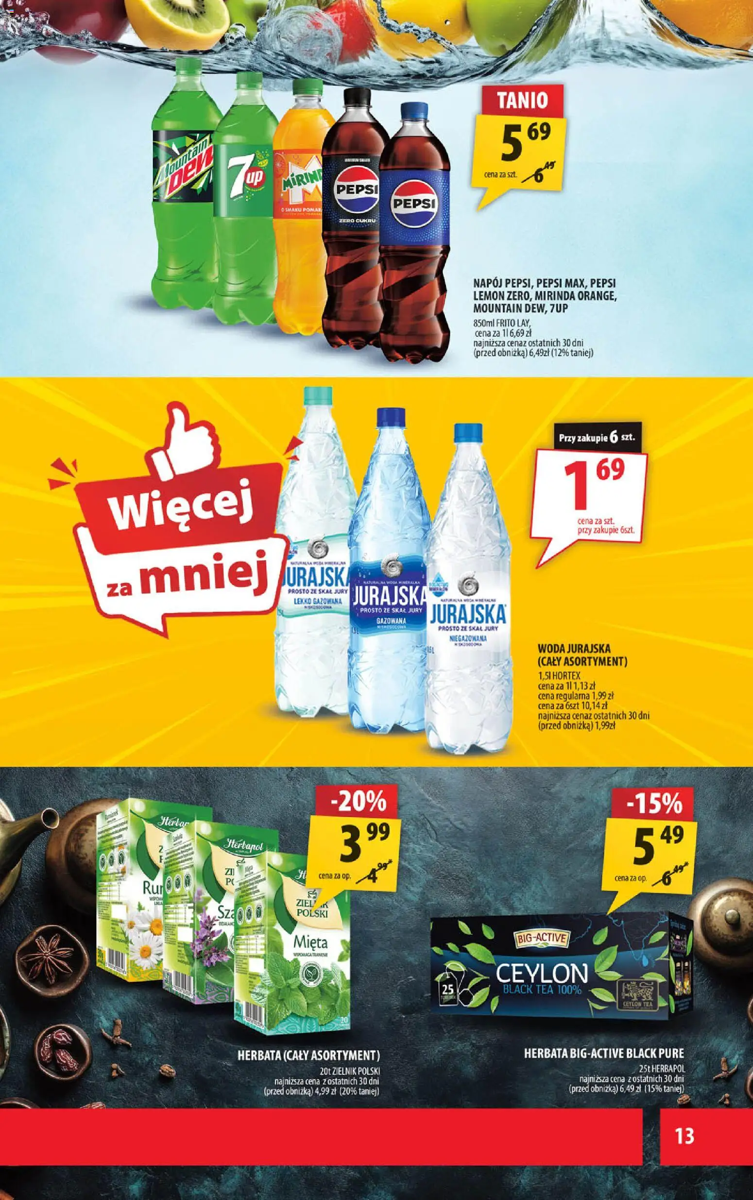 Arhelan Gazetka od 16.01.2026 | Strona: 13 | Produkty: Pepsi, Mięta, Herbata, Woda