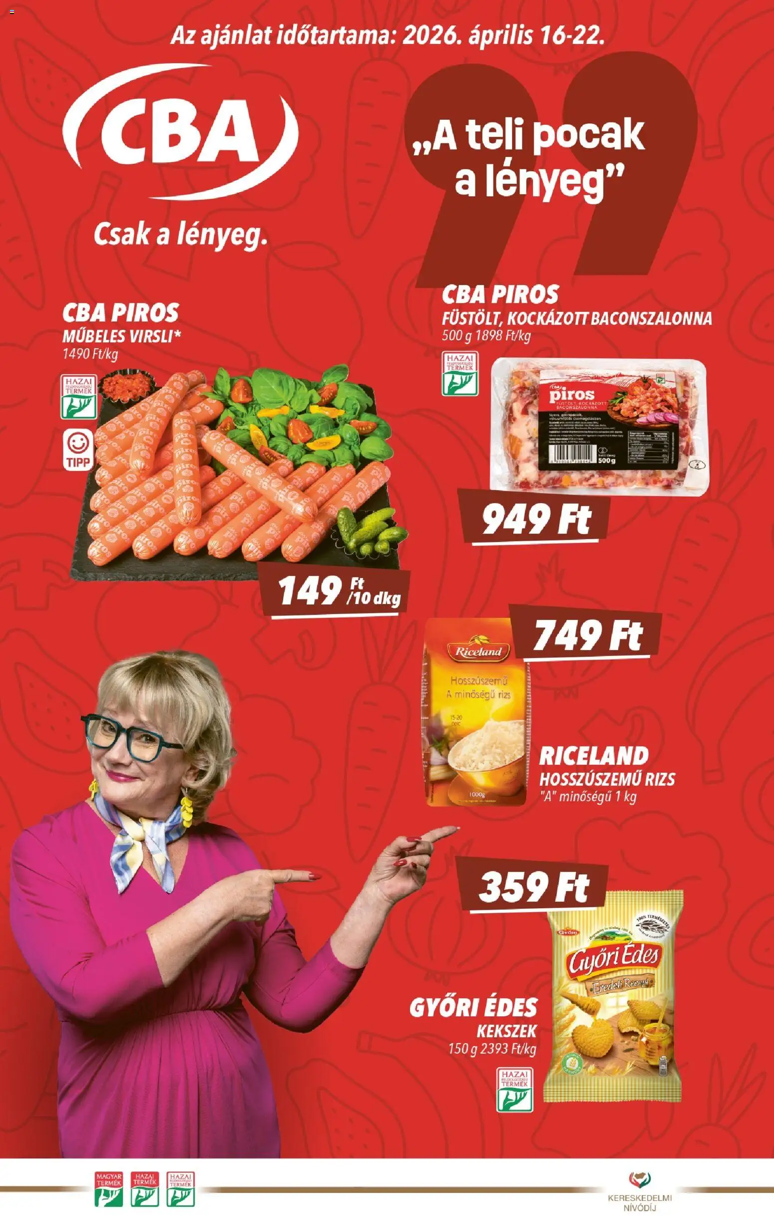 CBA akciós ujság - amely érvényes a következő dátumtól: 16.04.2026 | Oldal: 1 | Termékek: Rizs, Kekszek