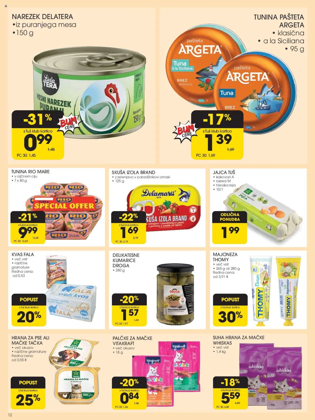 Tuš katalog │ velja od 13.08.2025 | Stran: 12 | Izdelki: Hrana za pse, Narezek, Jajca, Majoneza