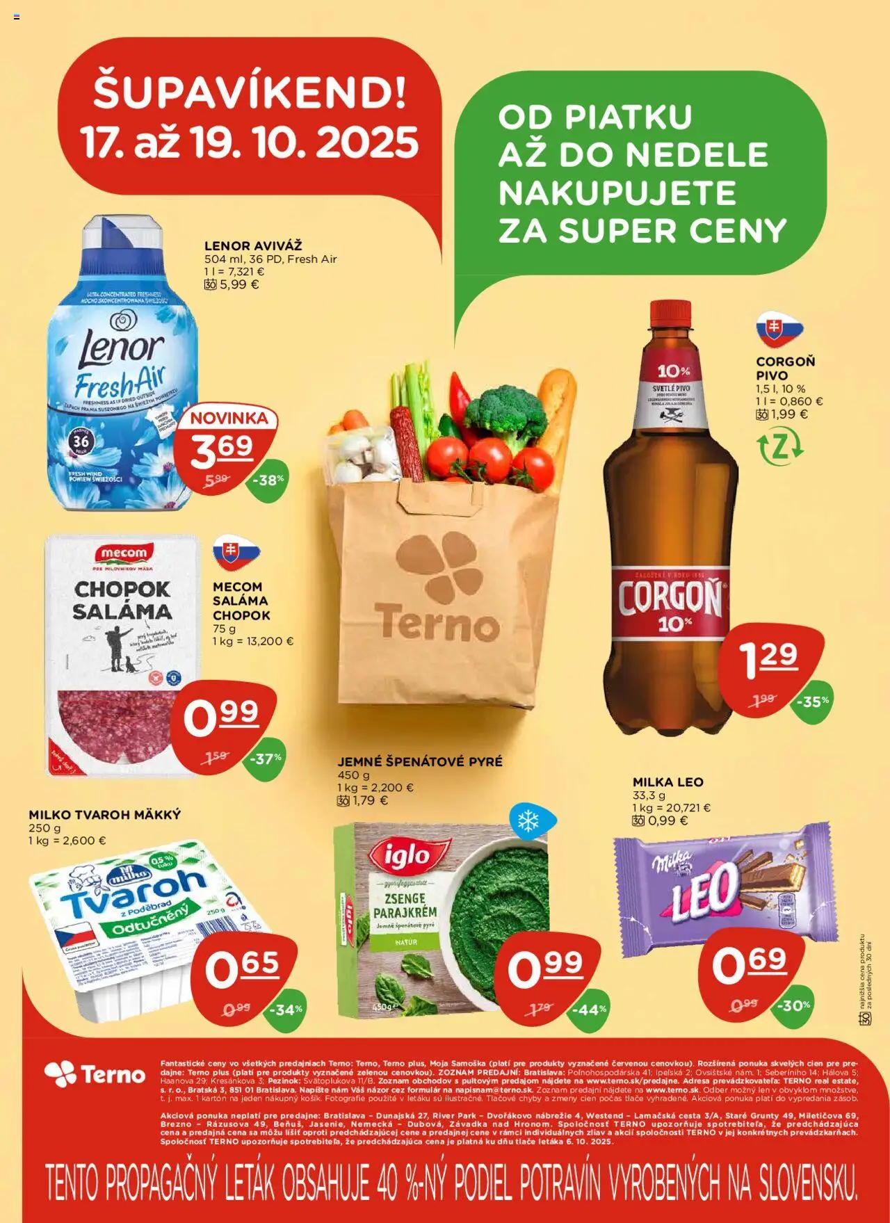 Nové Terno akcie – leták je platný od 16.10.2025 | Strana: 24 | Produkty: Pivo, Saláma, Corgoň, Lenor