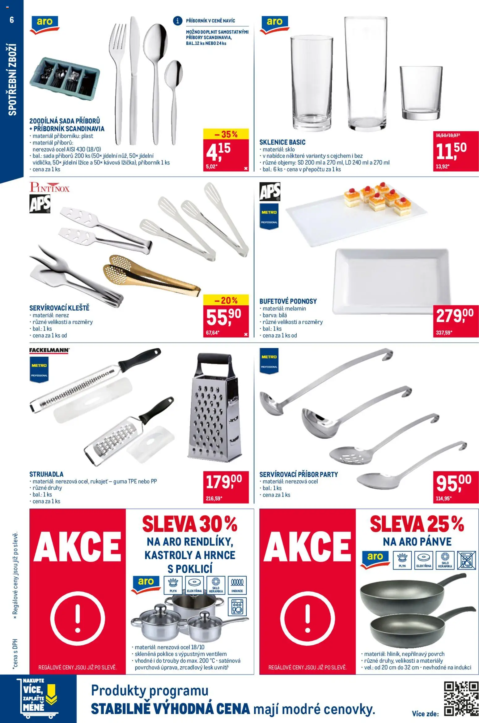 Makro leták - Nepotravinové zboží od 08.04.2026 | Strana: 6 | Produkty: Hrnce, Poklice, Příborník, Sklenice