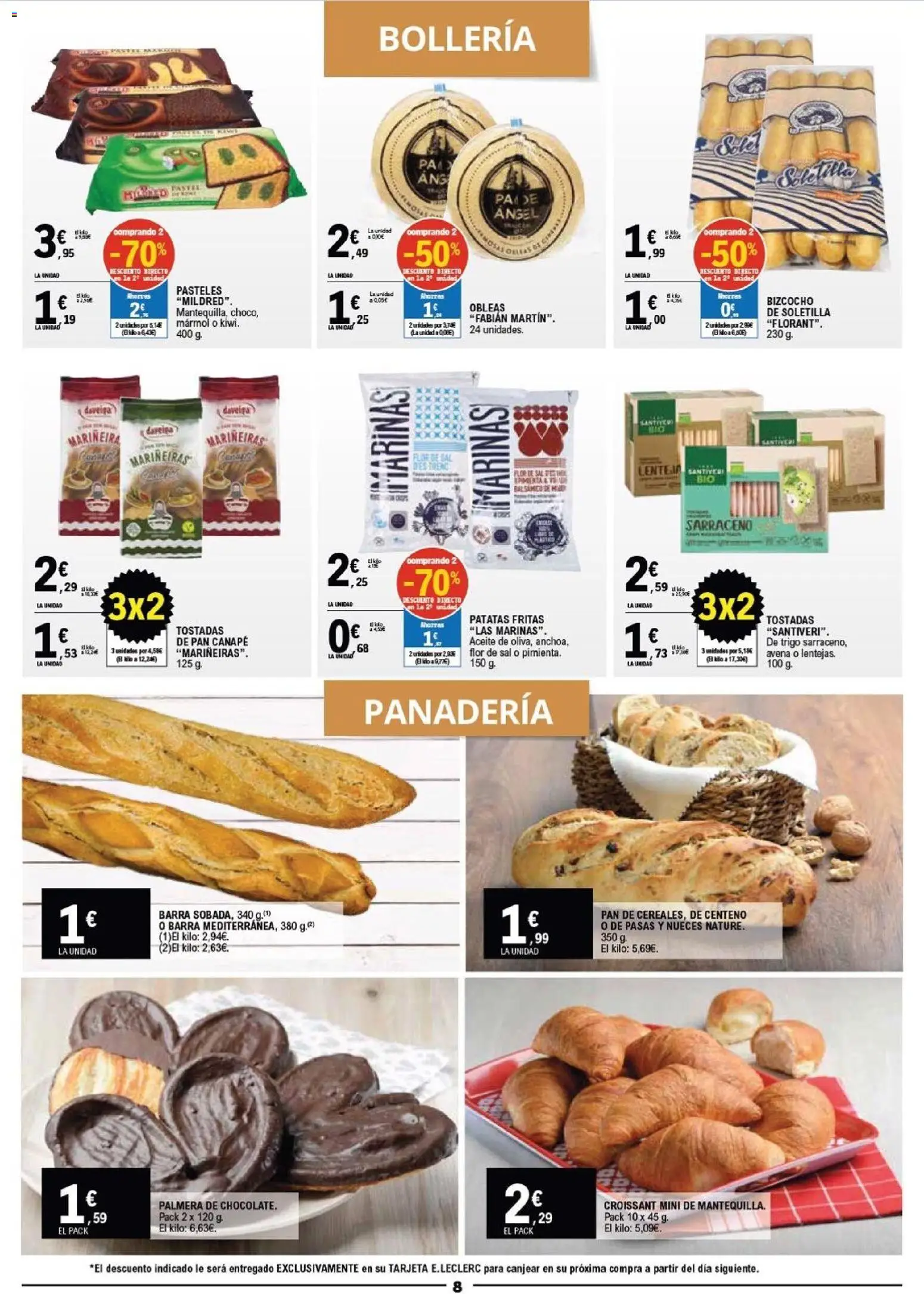 E.Leclerc folleto │ válido desde el 10.12.2025 | Página: 8 | Productos: Aceite, Pan, Croissant, Bizcocho