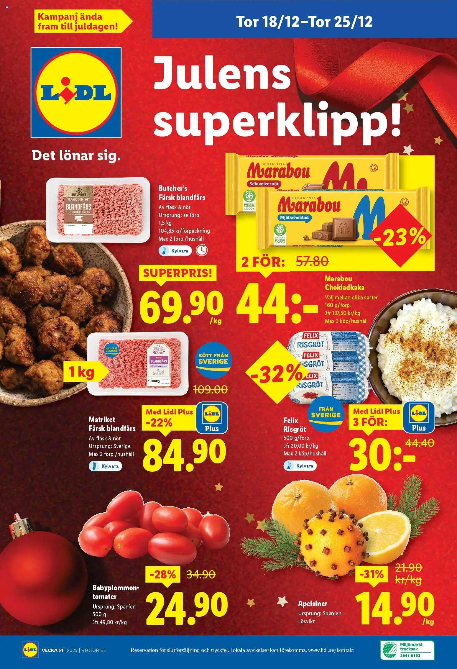Lidl reklamblad aktuell från 15.12.2025 | Sida: 26 | Produkter: Chokladkaka, Blandfärs, Fläsk, Tomater