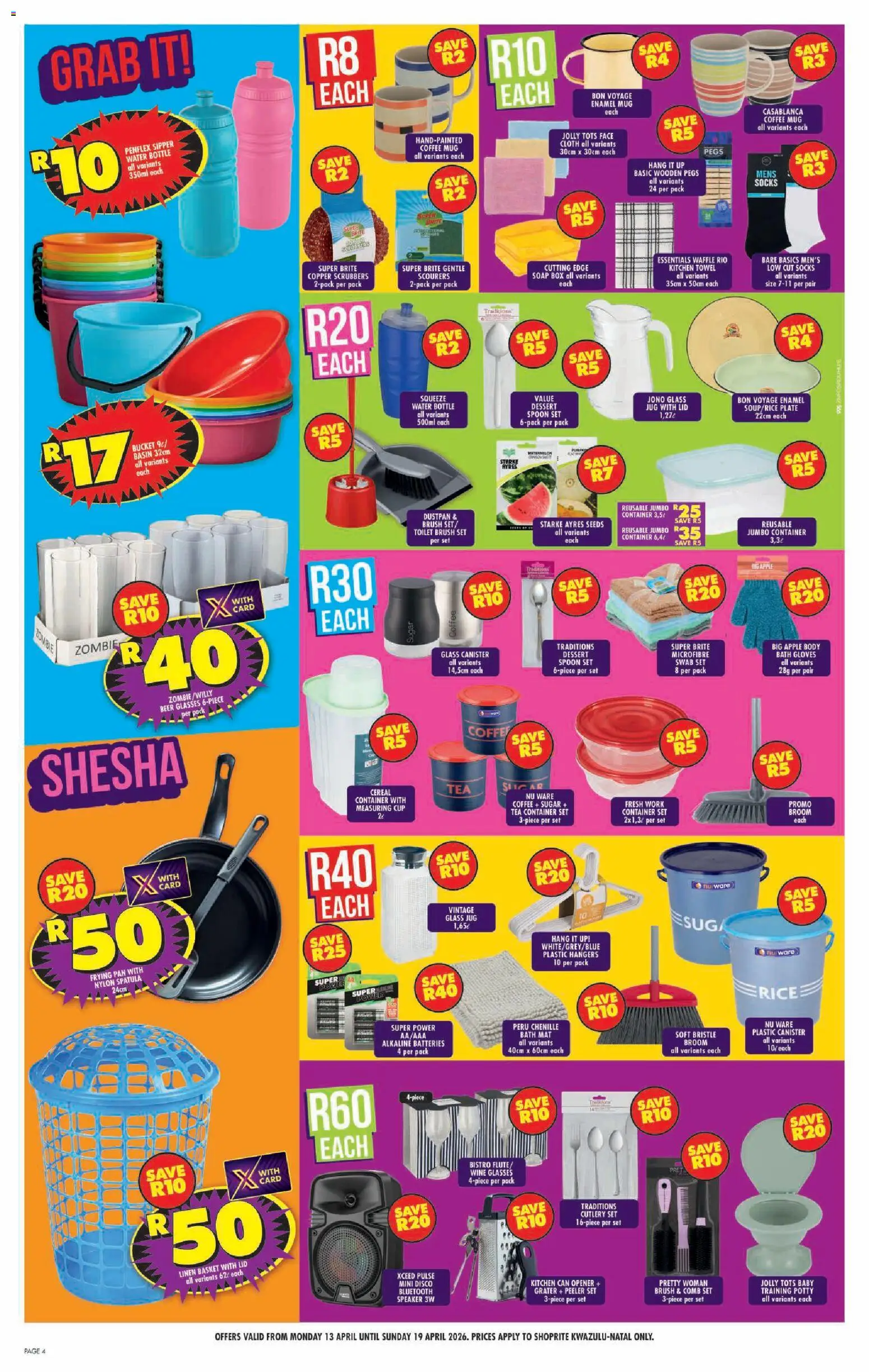 New Shoprite catalogue – valid from 13.04.2026 | Page: 4 | Products: Gloves, Box, Grater, Beer