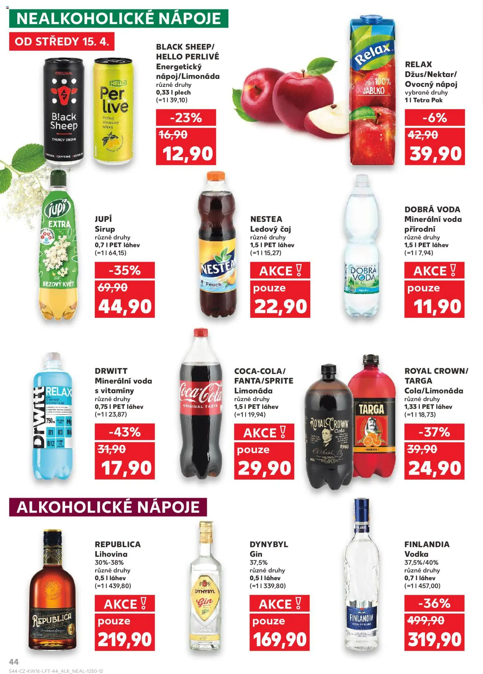 Kaufland leták - Chomutov od 15.04.2026 | Strana: 44 | Produkty: Nestea, Gin, Sirup, Minerální voda