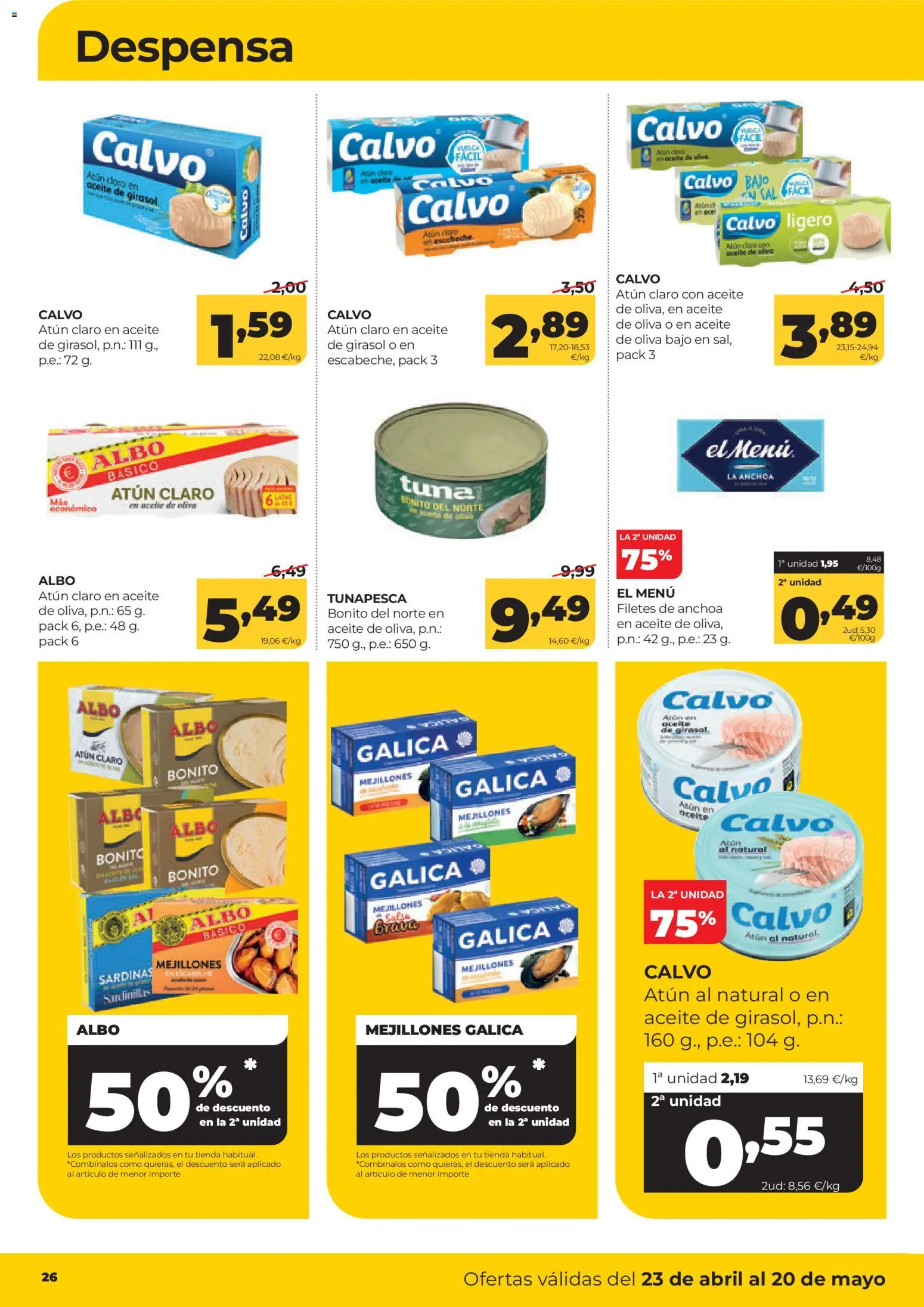 Alimerka folleto Castilla y León │ válido desde el 23.04.2026 | Página: 28 | Productos: Aceite, Aceite de girasol, Anchoa, Atún claro