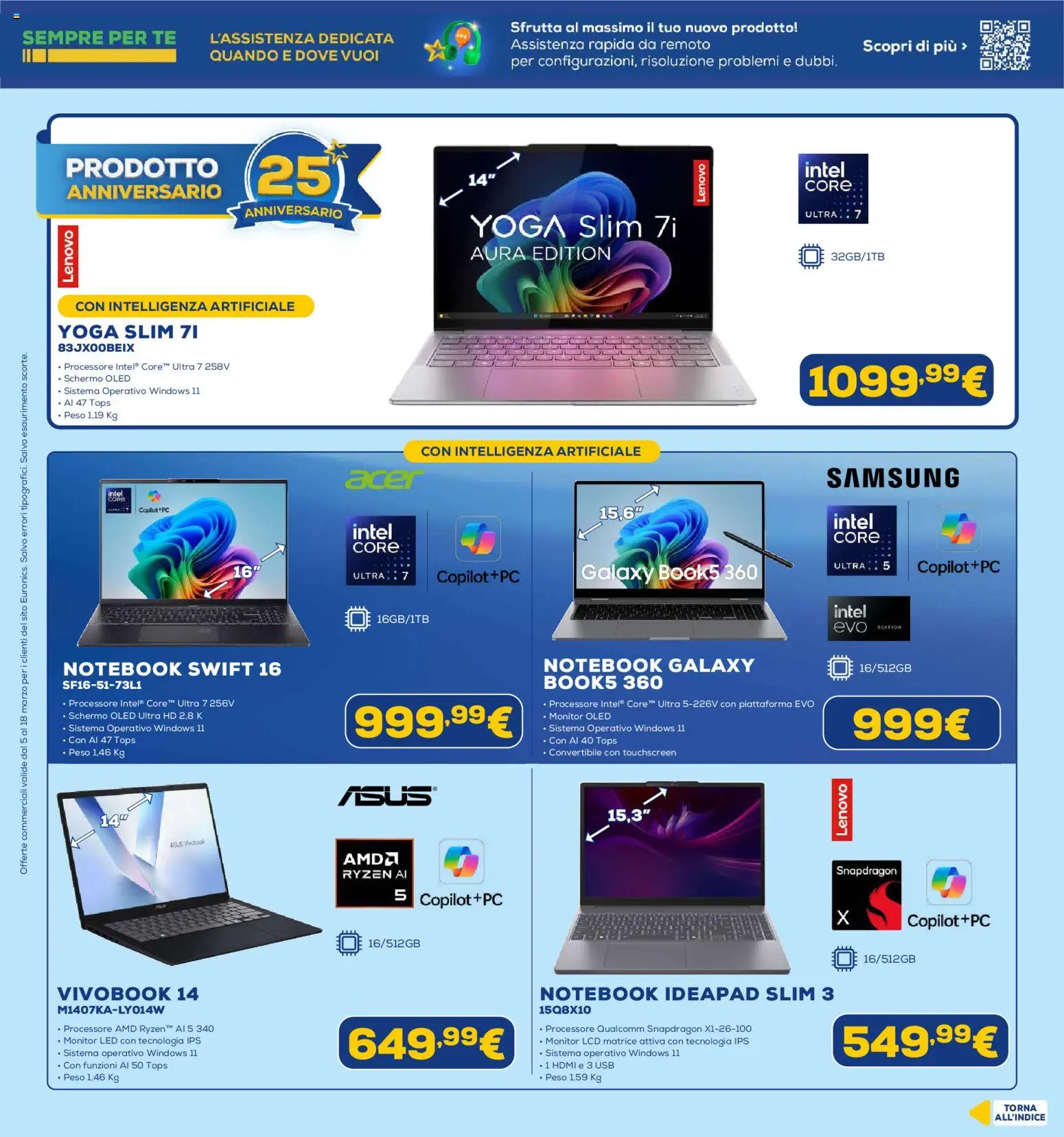 Volantino Euronics del 05.03.2026 | Pagina: 22 | Prodotti: Schermo, Monitor, Notebook, Tè