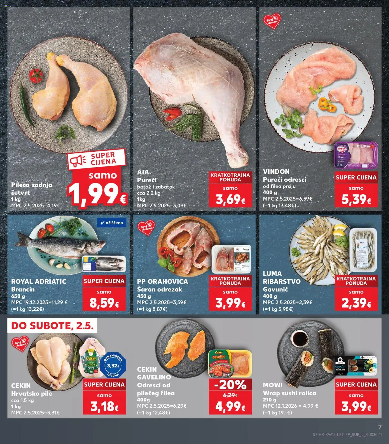 Kaufland katalog | vrijedi od 29.04.2026 | Stranica: 7 | Proizvodi: Puretina, Šaran, Sushi, Brancin