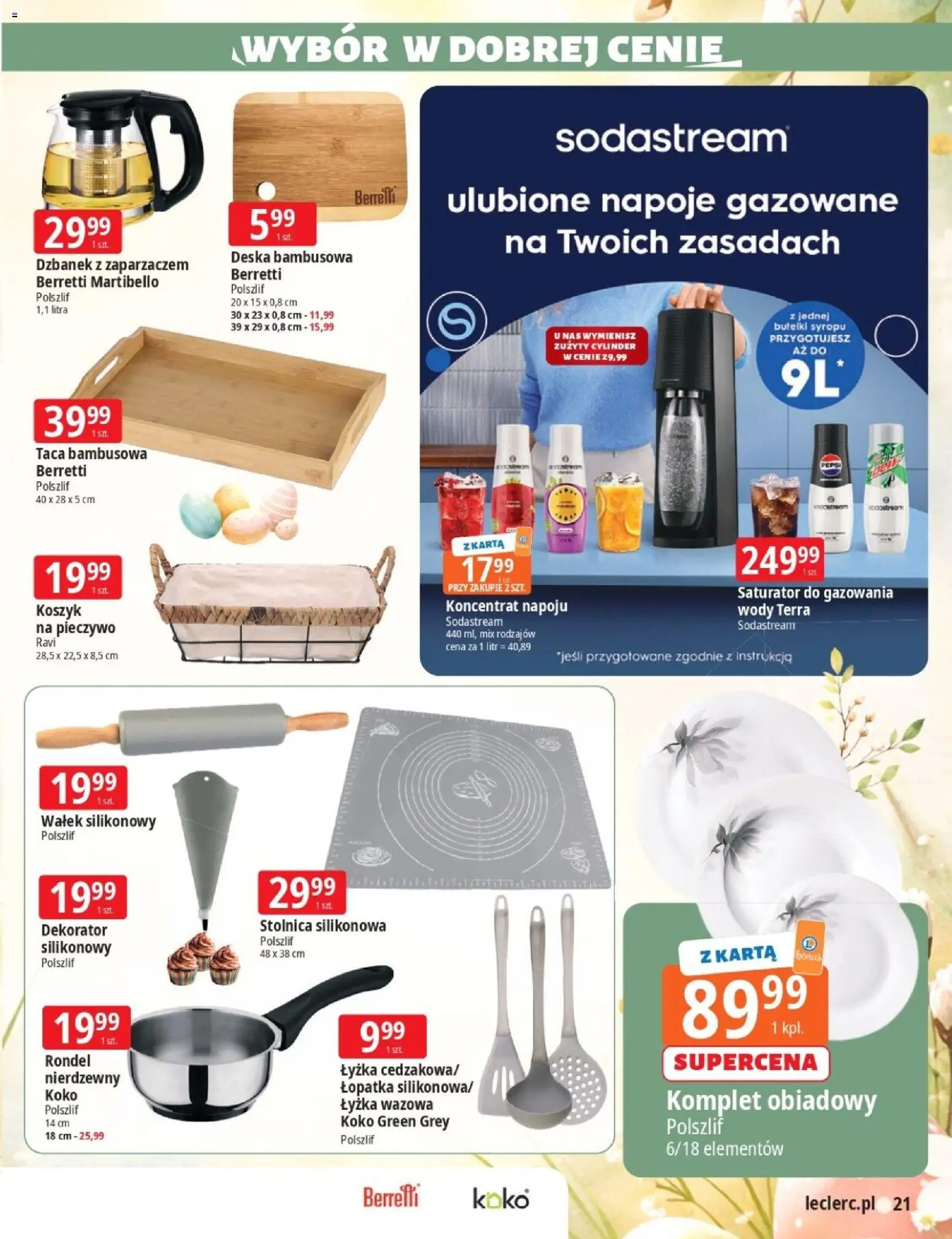 E.Leclerc gazetka - Wielkanoc od 17.03.2026 | Strona: 21 | Produkty: Karta, Dzbanek, Stolnica silikonowa, Sodastream