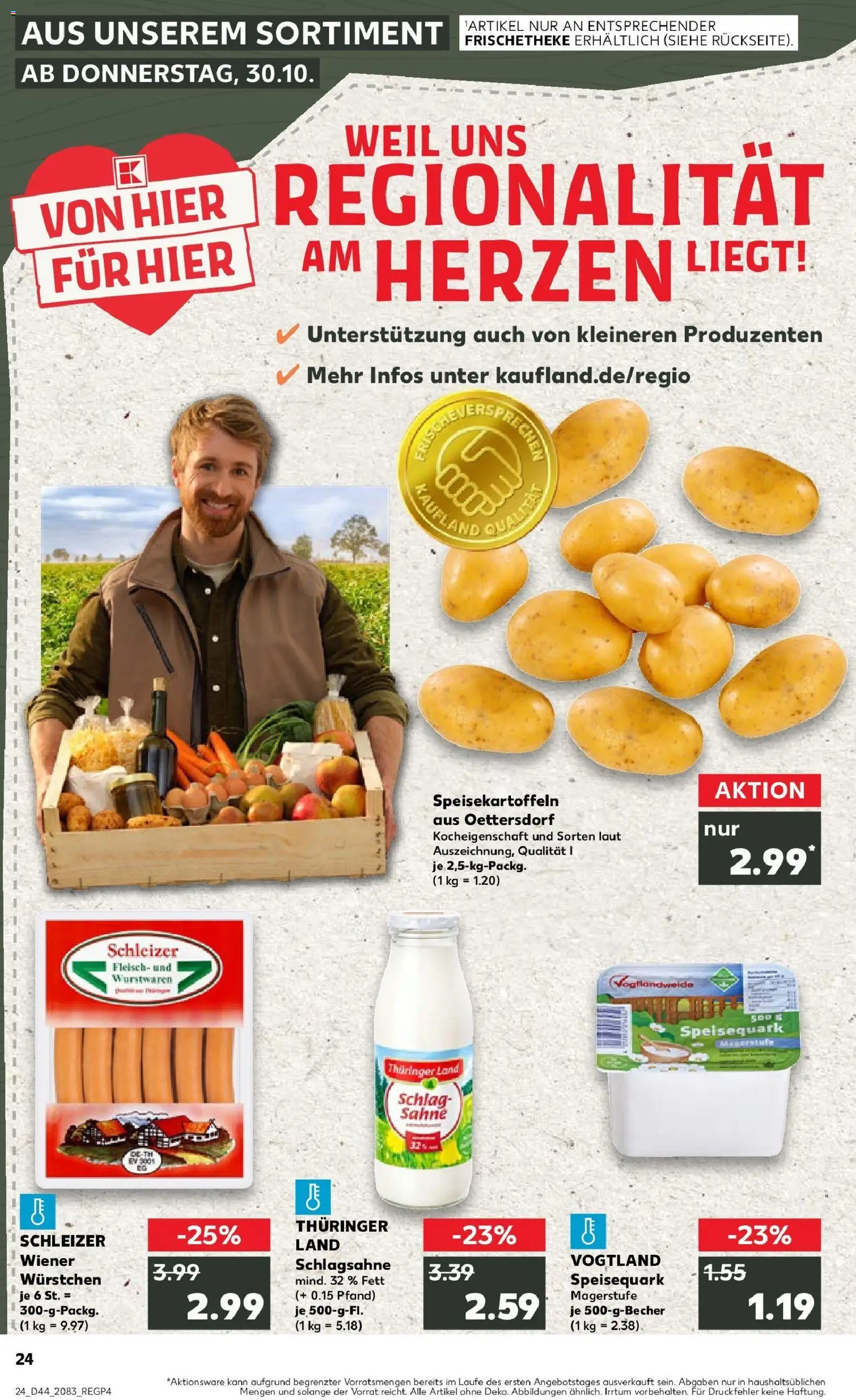 Kaufland prospekt Schleiz	 – gültig ab 30.10.2025 | Seite: 24 | Produkte: Wiener wurstchen, Quark, Sahne, Fleisch