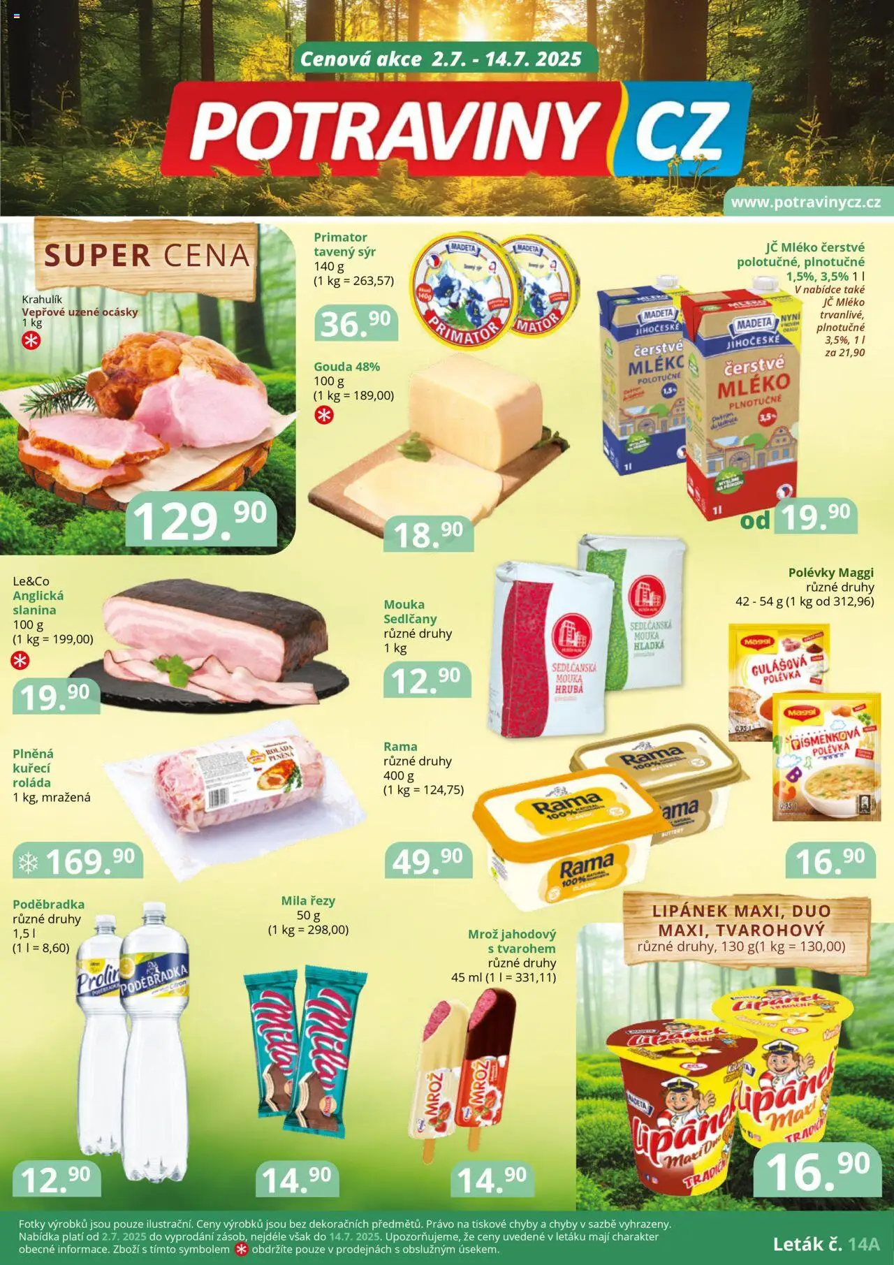 PotravinyCZ leták od 02.07.2025 | Strana: 1 | Produkty: Tavený sýr, Gouda, Maggi, Mouka