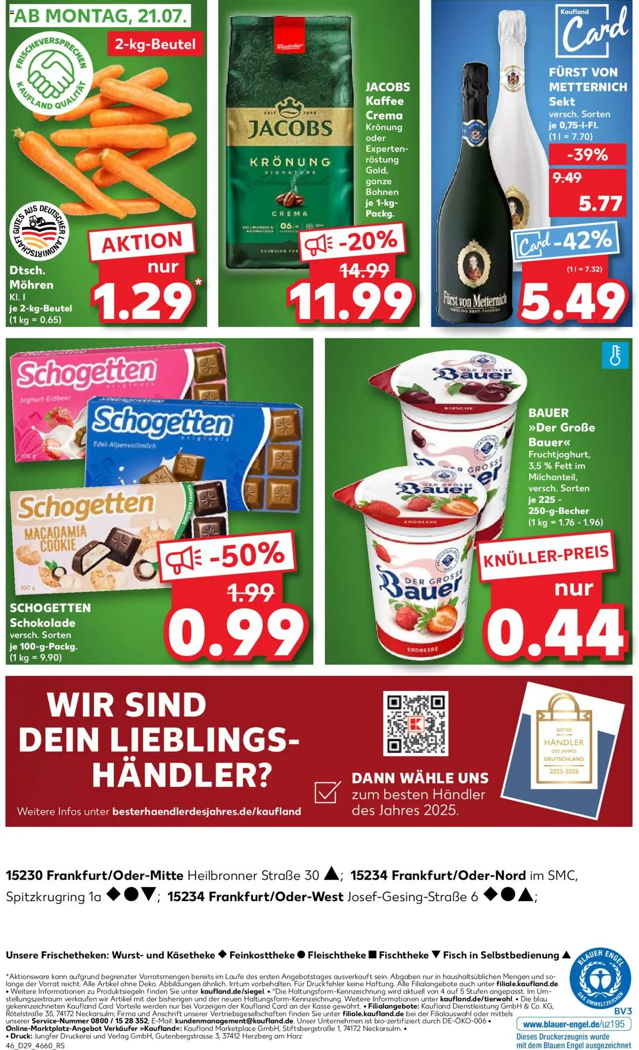 Kaufland prospekt Frankfurt (Oder)	 - gültig ab dem 17.07.2025 | Seite: 46 | Produkte: Sekt, Mohren, Wurst, Schogetten