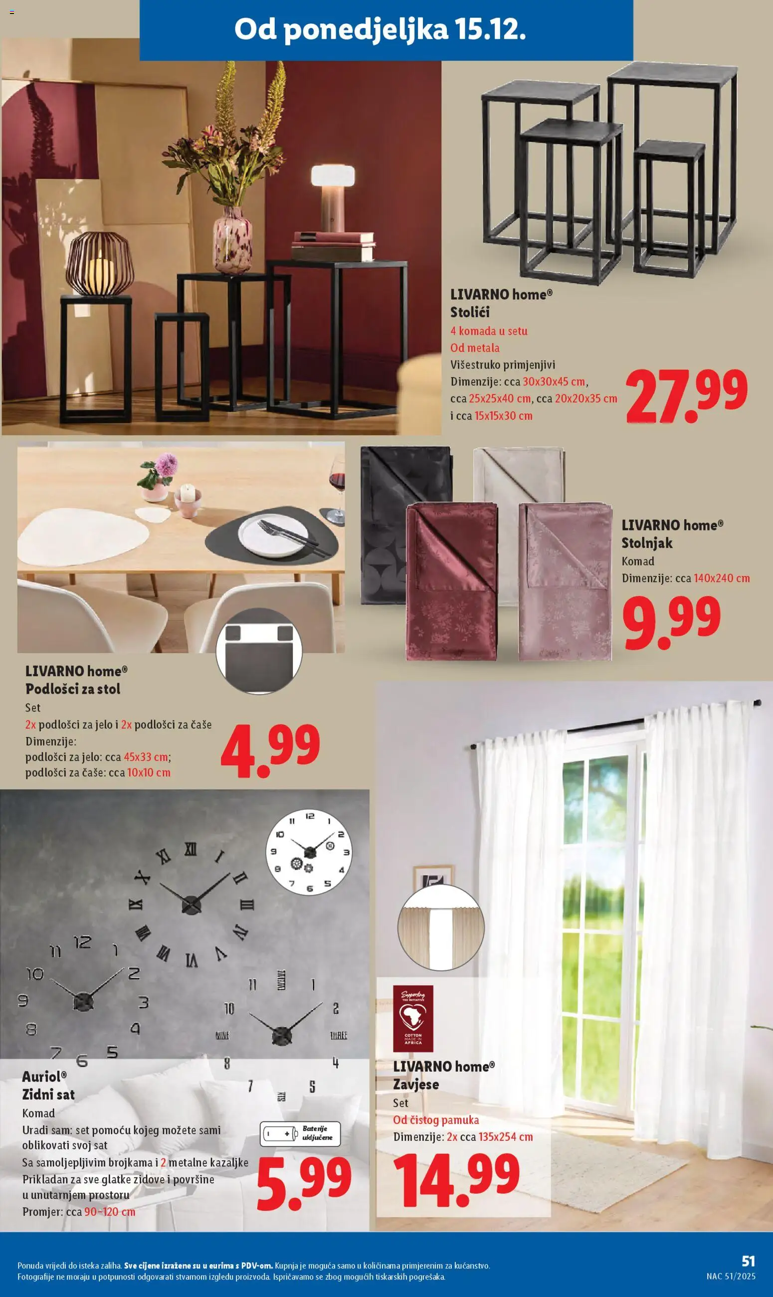 Lidl katalog | vrijedi od 15.12.2025 | Stranica: 51 | Proizvodi: Stol, Stolnjak, Baterije, Sat