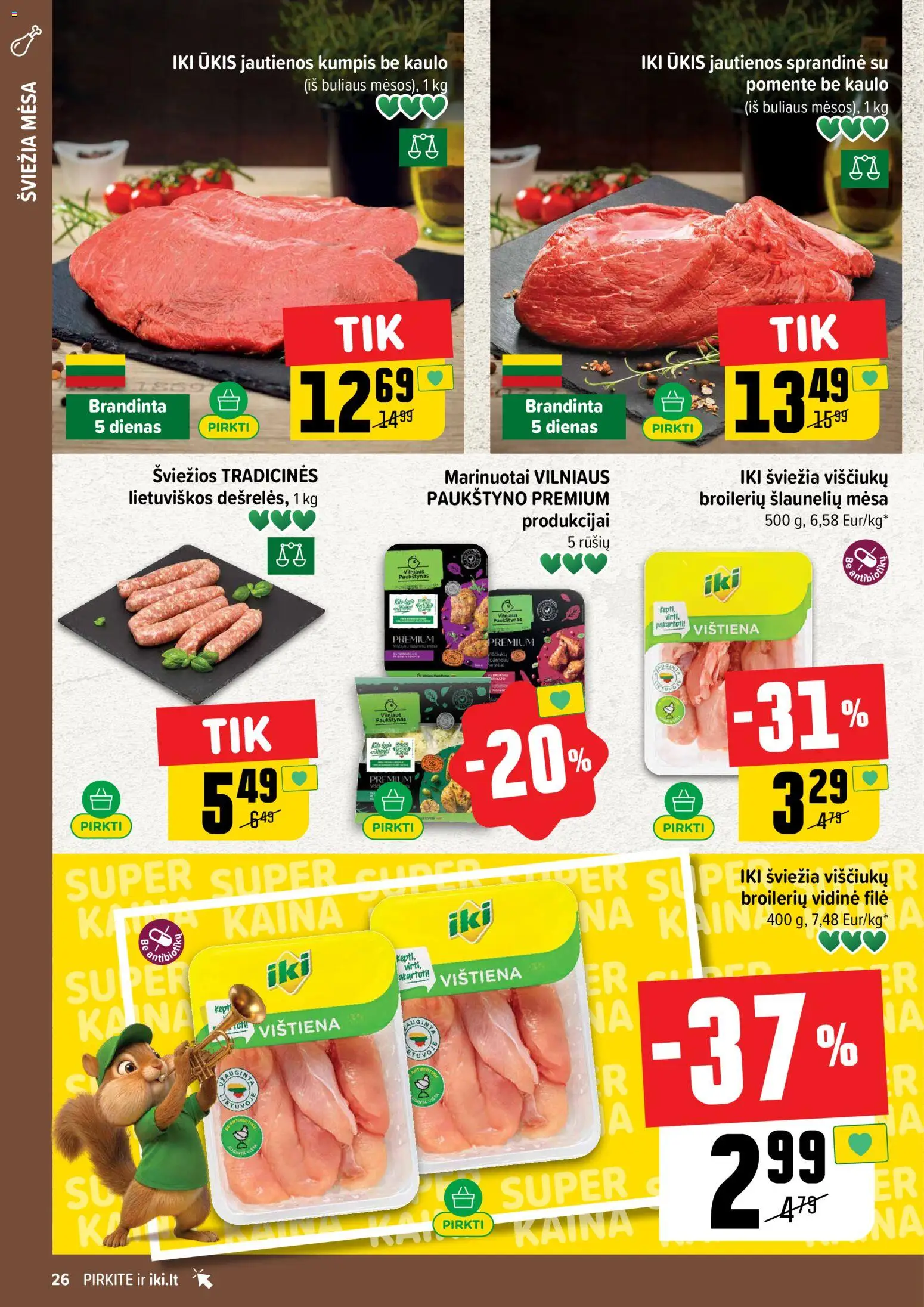 IKI akcijos nuo 02.03.2026 | Puslapis: 26 | Prekių: Jautienos, Kumpis, Vištiena