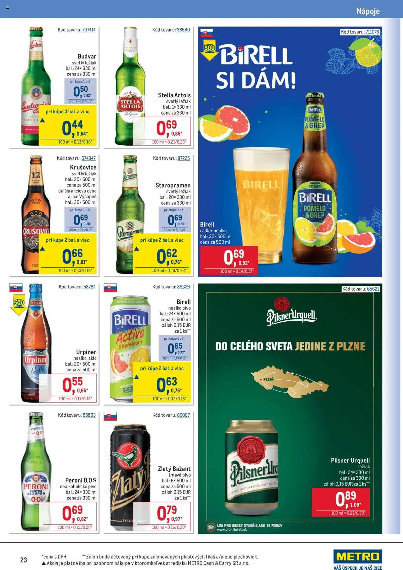 Nové Metro akcie – leták je platný od 10.09.2025 | Strana: 23 | Produkty: Pilsner Urquell, Birell, Krušovice, Budvar