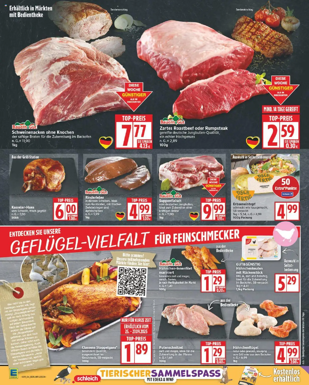 Edeka Prospekt 	 – gültig ab 22.09.2025 | Seite: 4 | Produkte: Tisch, Schweinenacken, Roastbeef, Backofen