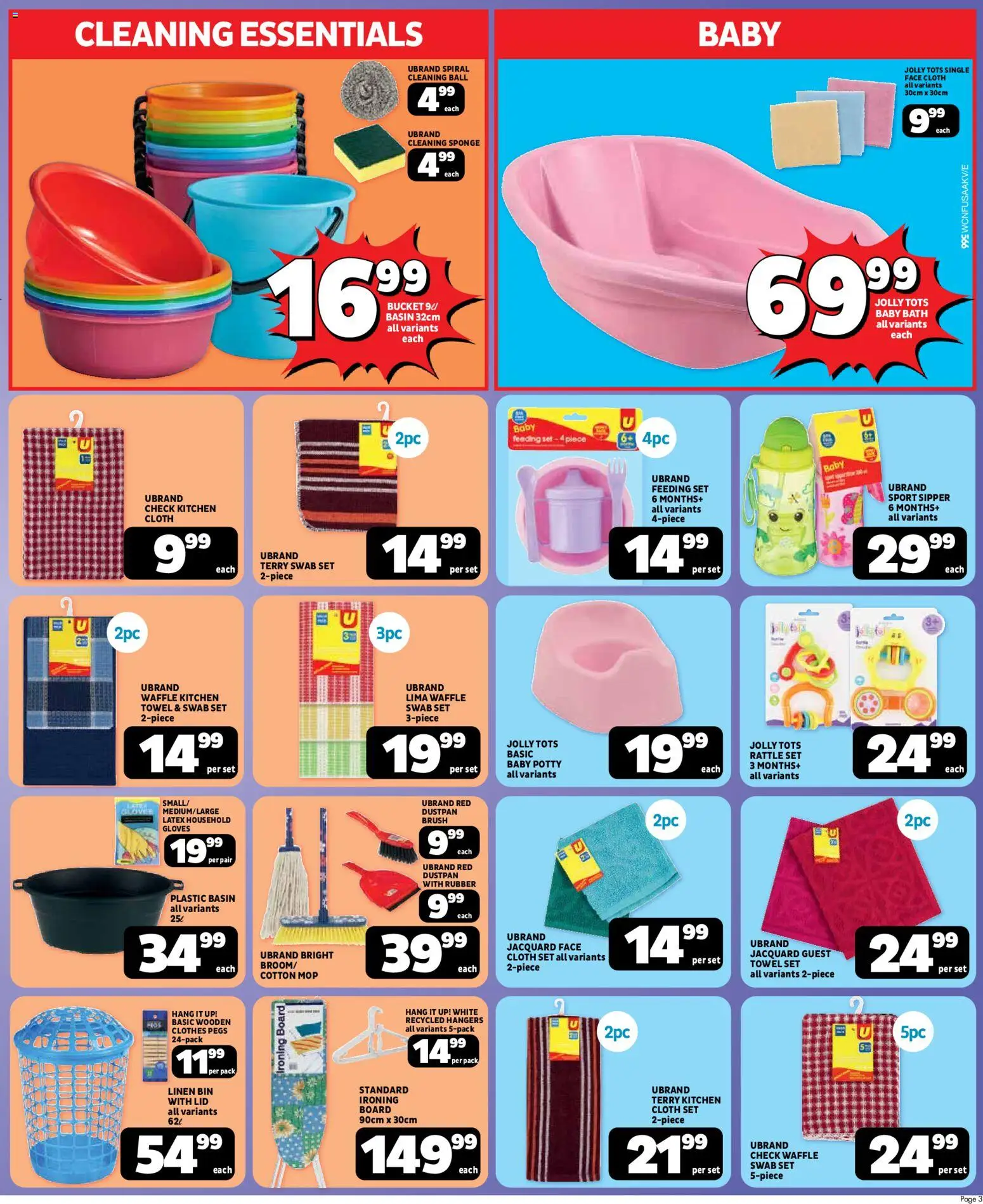 New Usave catalogue – valid from 23.03.2026 | Page: 3 | Products: Ironing board, Towel, Mop, Basin