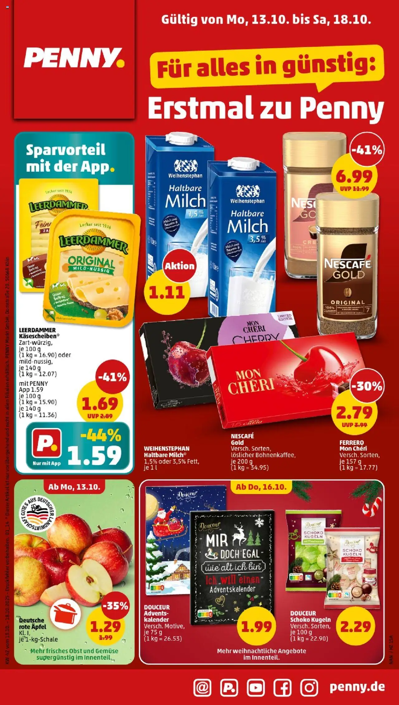 Penny - Baden-Württemberg – gültig ab 13.10.2025 | Seite: 1 | Produkte: Leerdammer, Gemüse, Obst, Mon cheri