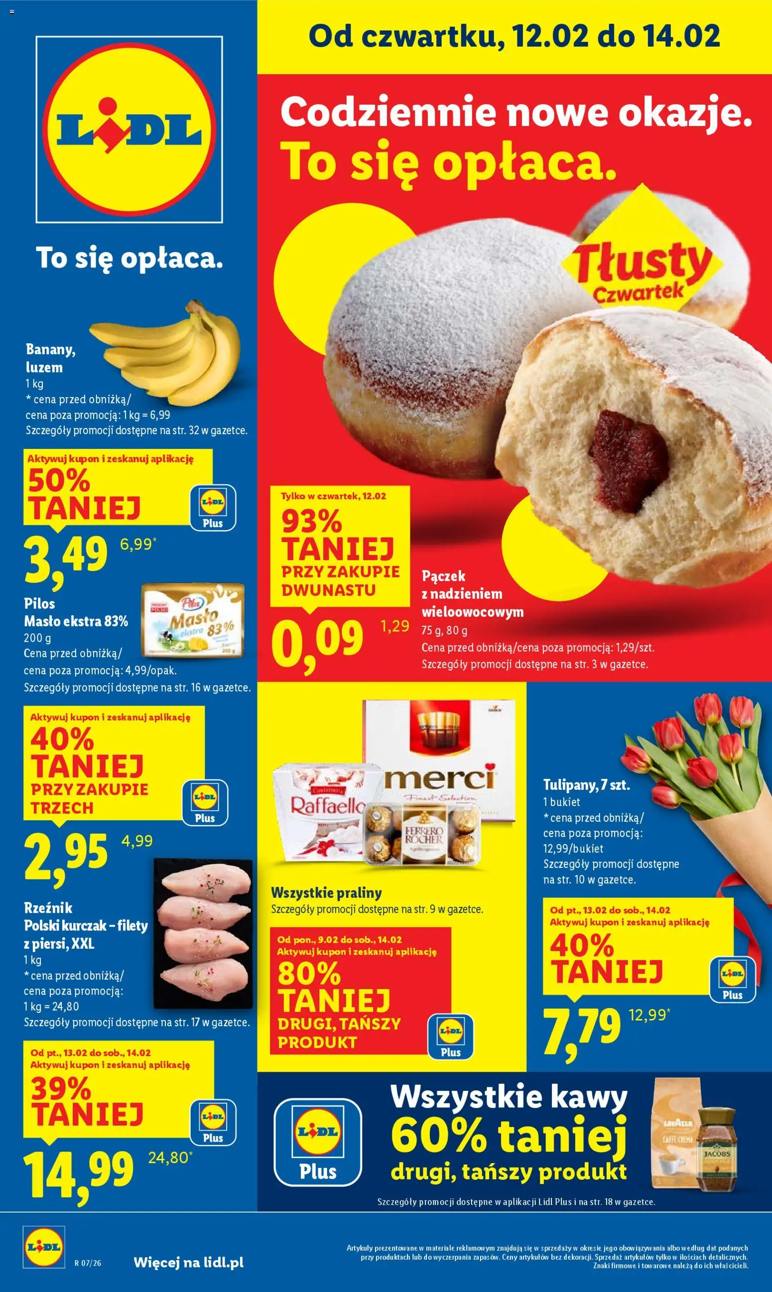 Lidl Gazetka od 12.02.2026 | Strona: 1 | Produkty: Kurczak, Praliny, Merci, Masło