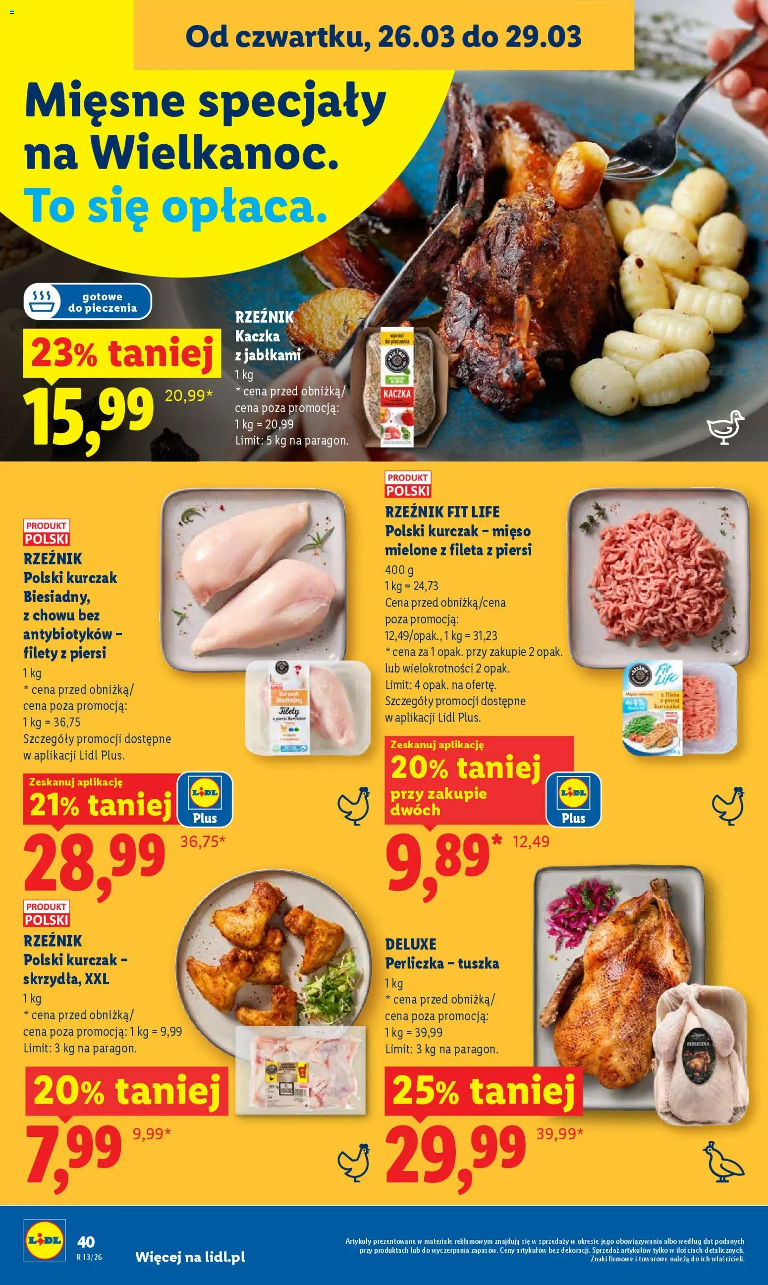 Lidl gazetka od 26.03.2026 | Strona: 40 | Produkty: Mięso, Kaczka, Kaczka z jabłkami, Mięso mielone