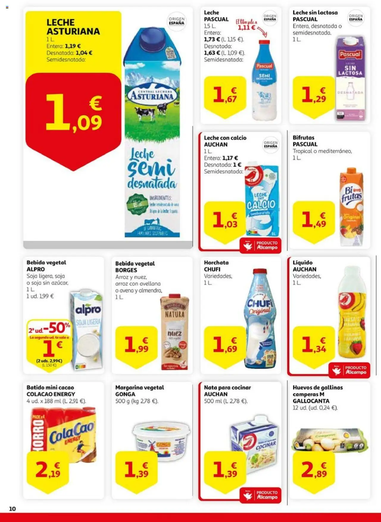 Alcampo - HG Nacional no litoral  │ válido desde el 15.07.2025 | Página: 10 | Productos: Leche sin lactosa, Πιατοθήκη, Huevos, Margarina